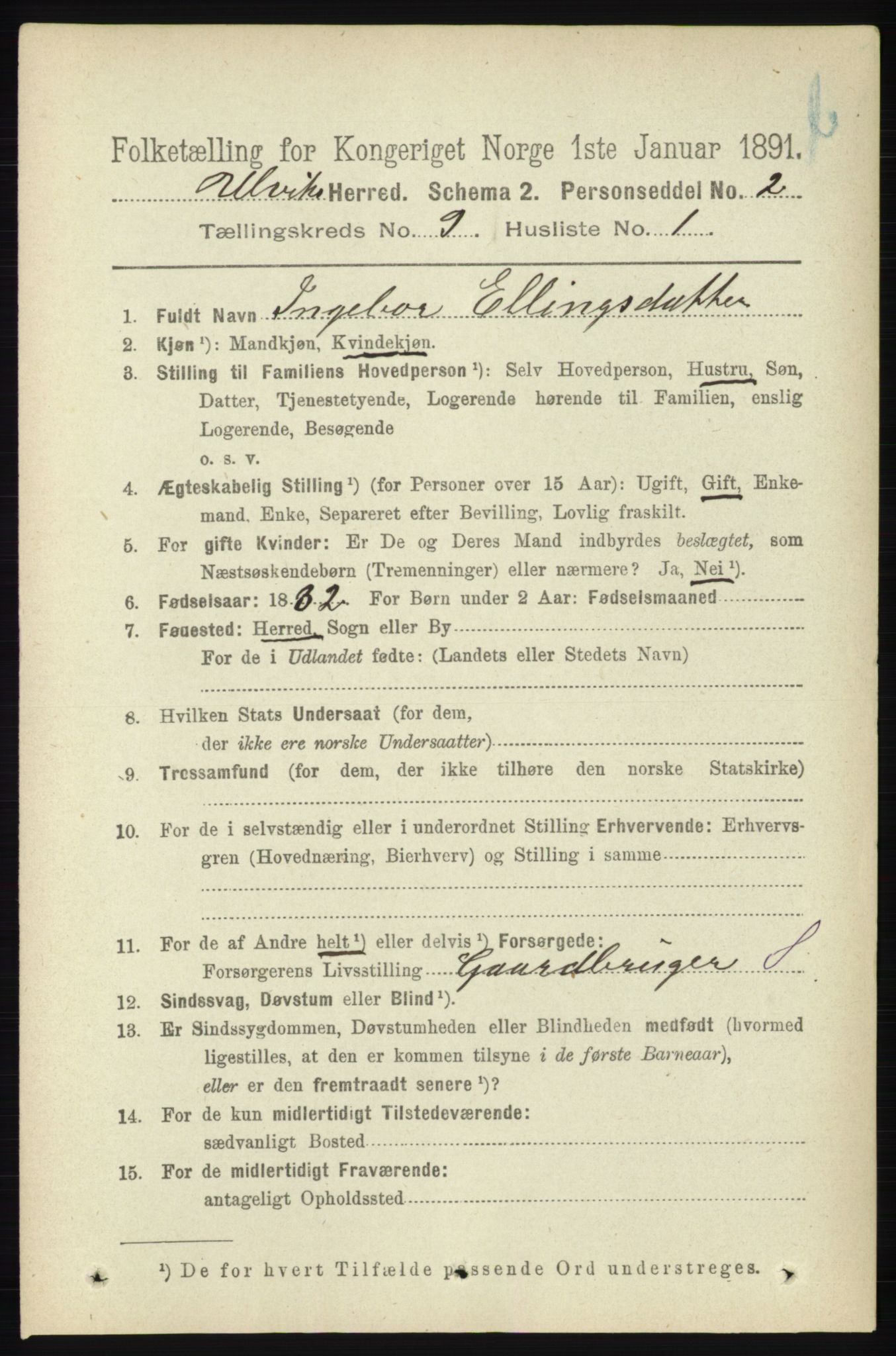 RA, 1891 census for 1233 Ulvik, 1891, p. 2874