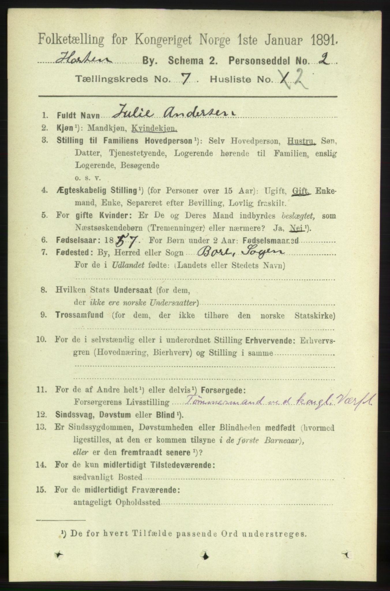 RA, 1891 census for 0703 Horten, 1891, p. 4444