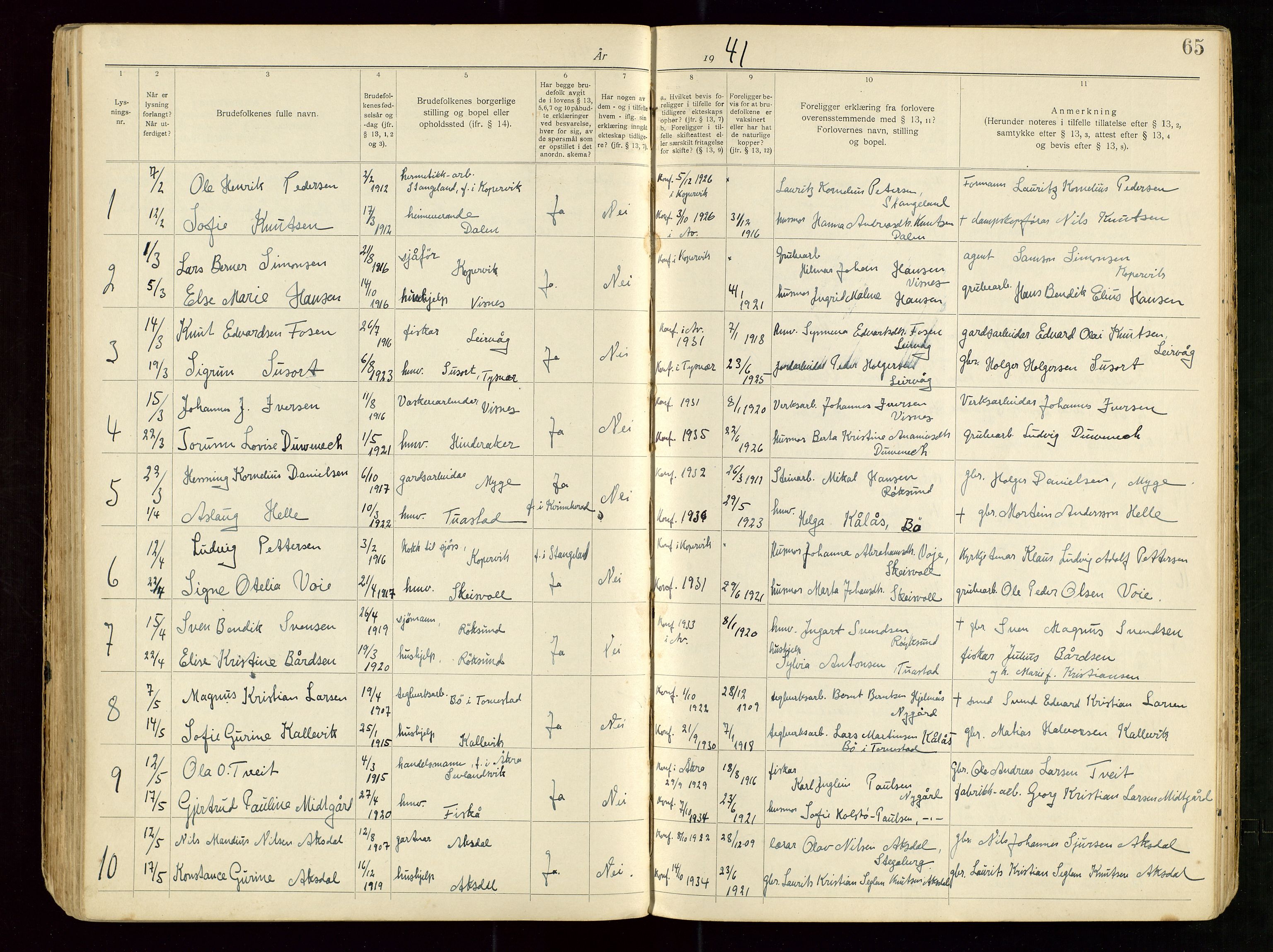 Banns register no. 5, 1919-1952, p. 65