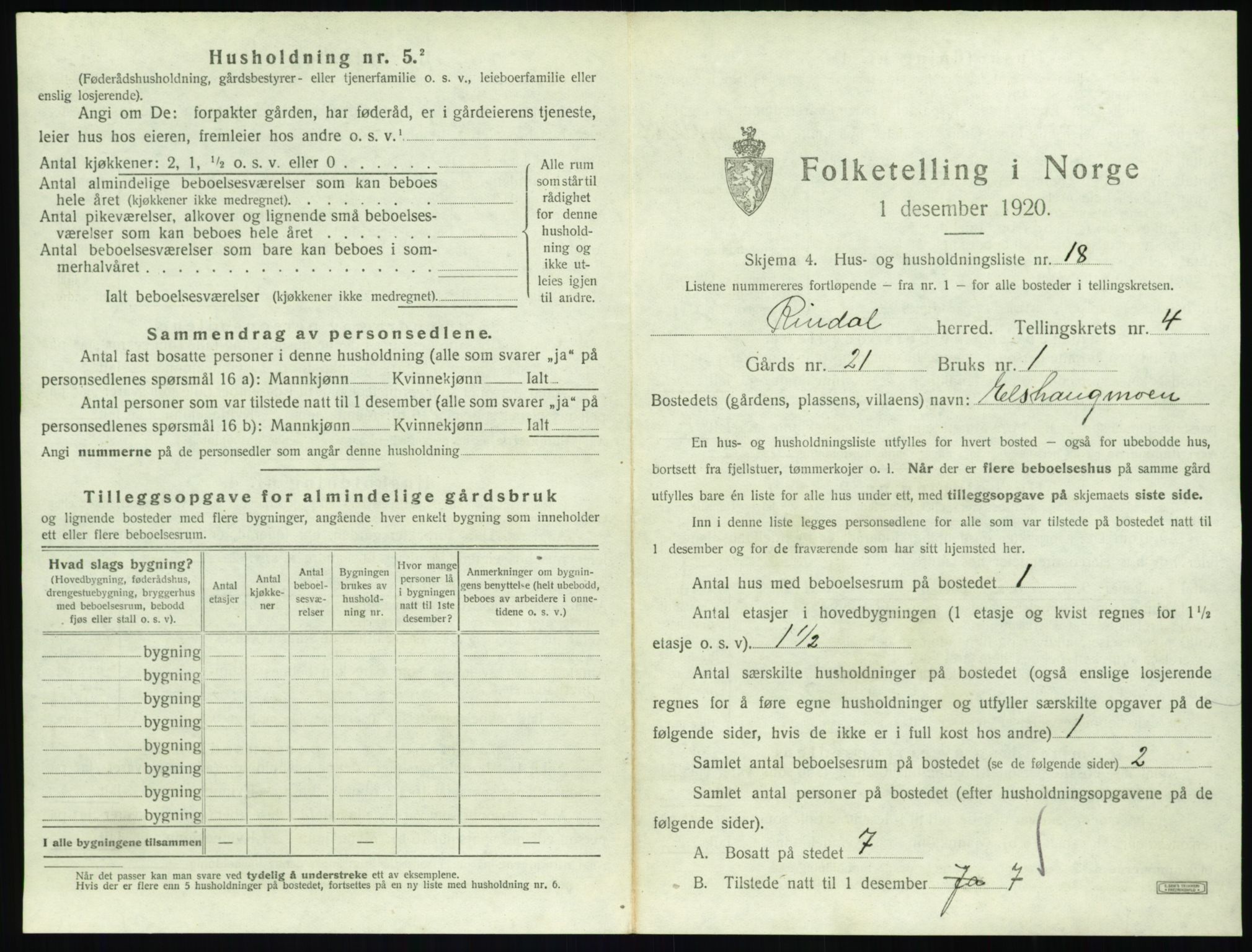 SAT, 1920 census for Rindal, 1920, p. 324