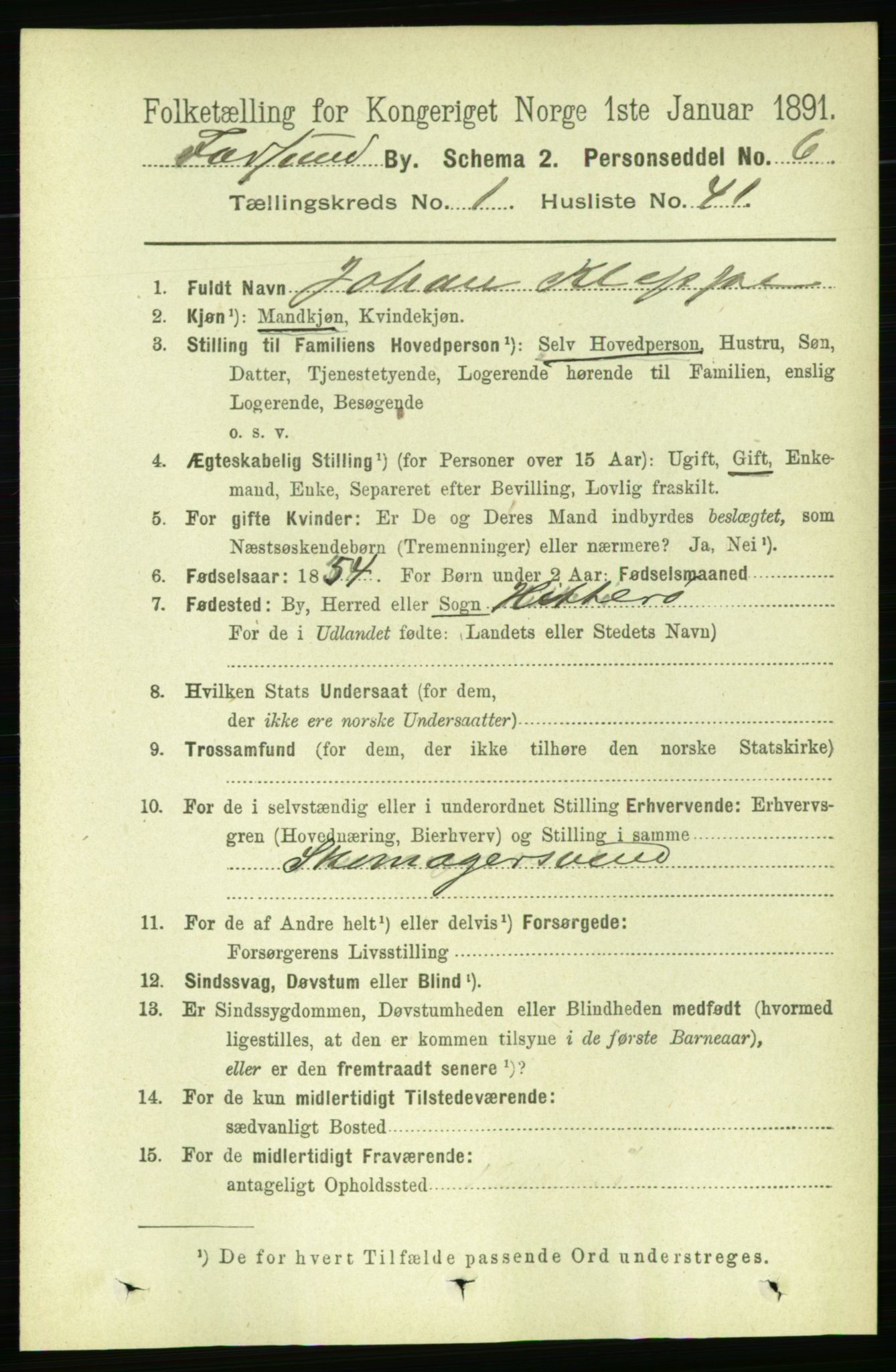 RA, 1891 census for 1003 Farsund, 1891, p. 819