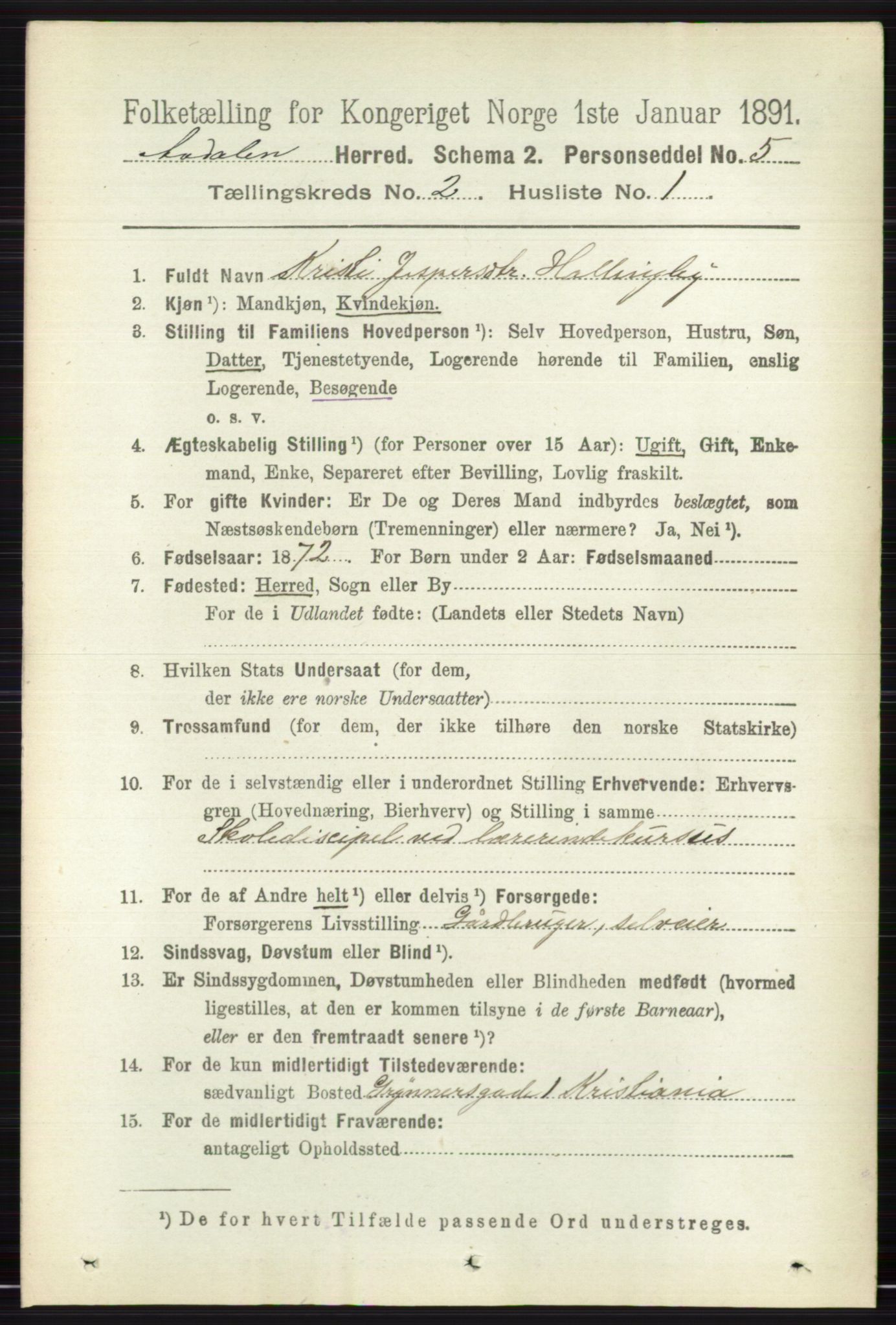 RA, 1891 census for 0614 Ådal, 1891, p. 643