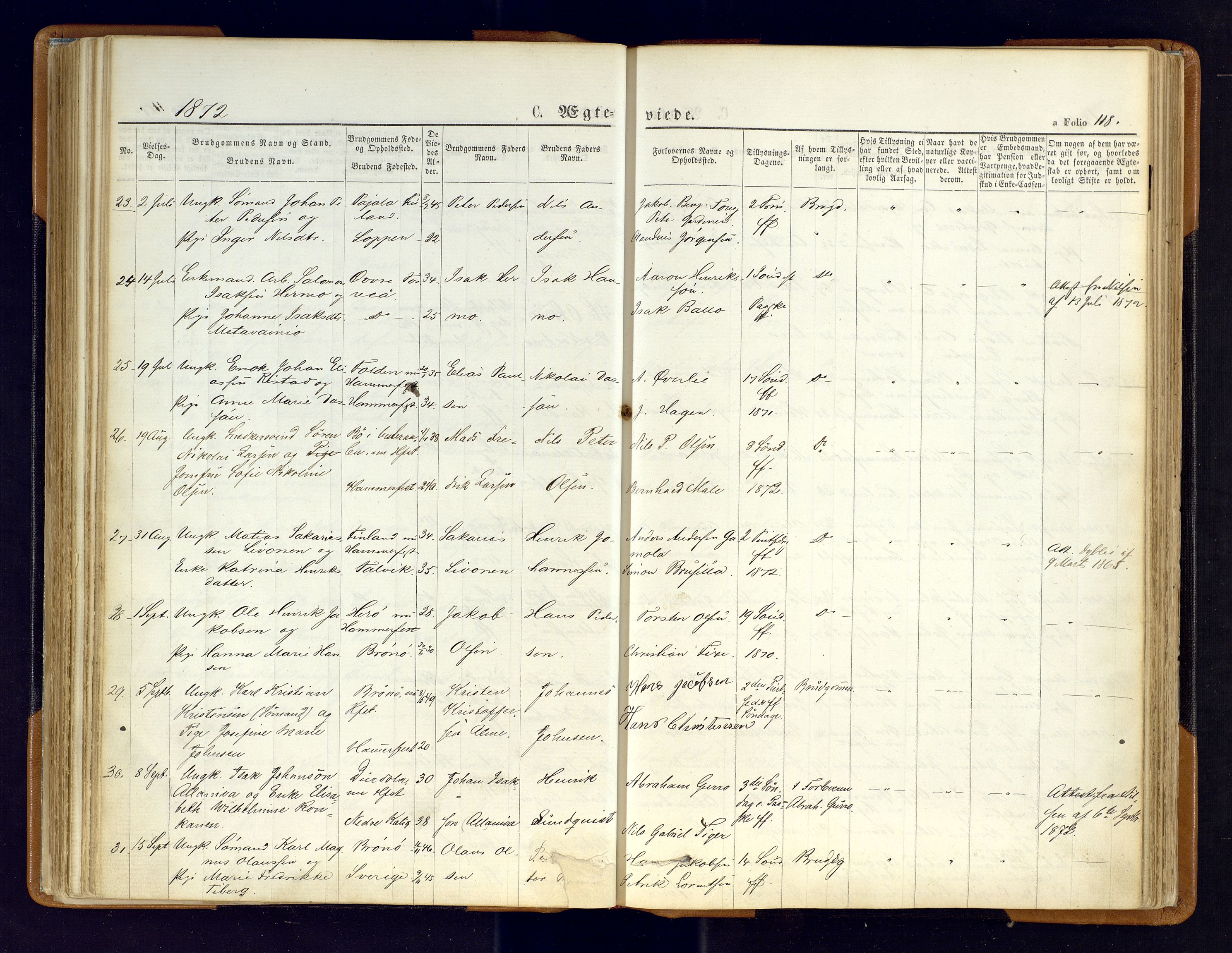 Hammerfest sokneprestkontor, AV/SATØ-S-1347/H/Ha/L0006.kirke: Parish register (official) no. 6, 1869-1877, p. 118