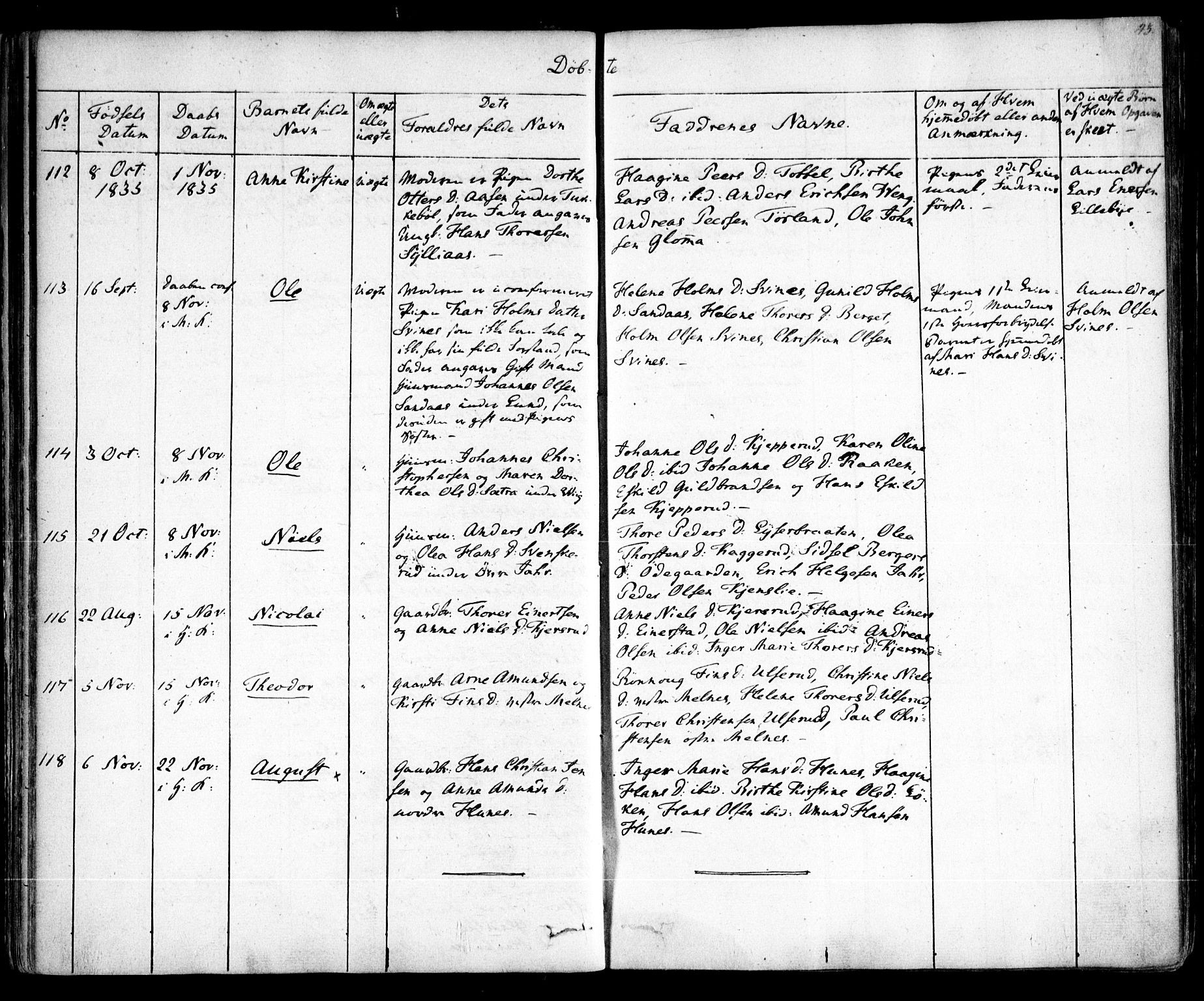 Enebakk prestekontor Kirkebøker, SAO/A-10171c/F/Fa/L0009: Parish register (official) no. I 9, 1832-1861, p. 43