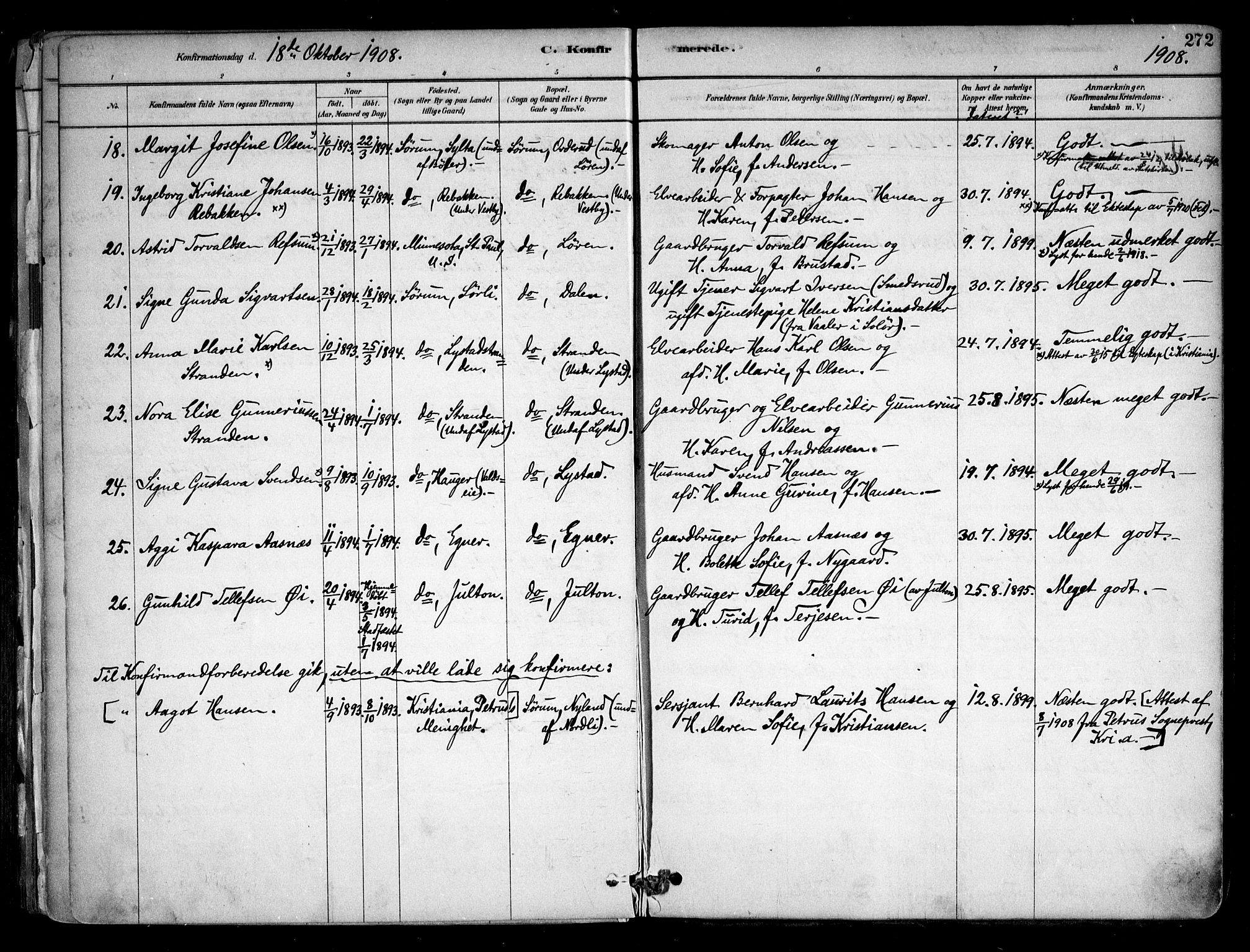 Sørum prestekontor Kirkebøker, AV/SAO-A-10303/F/Fa/L0007: Parish register (official) no. I 7, 1878-1914, p. 272