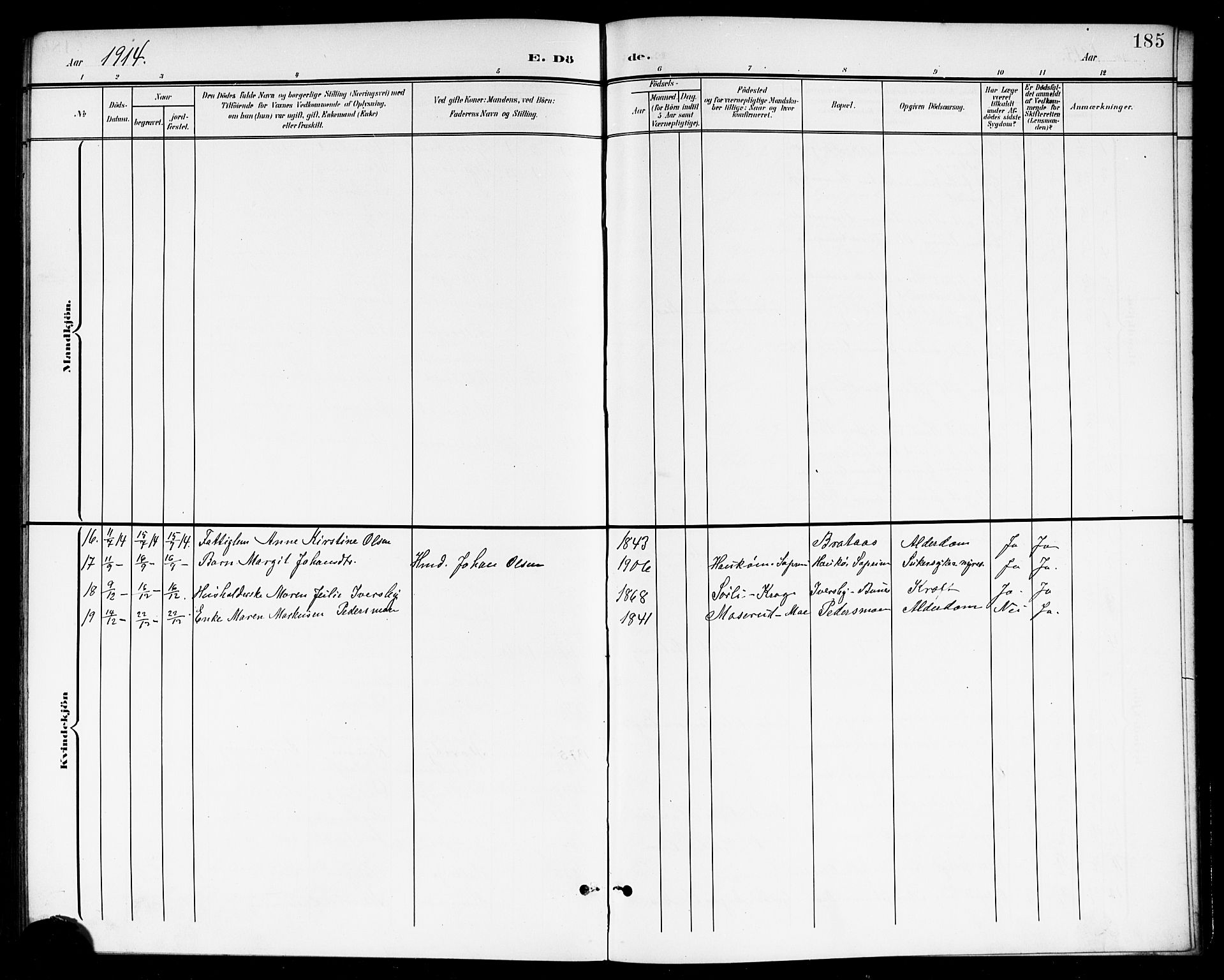 Høland prestekontor Kirkebøker, SAO/A-10346a/G/Gb/L0001: Parish register (copy) no. II 1, 1902-1919, p. 185