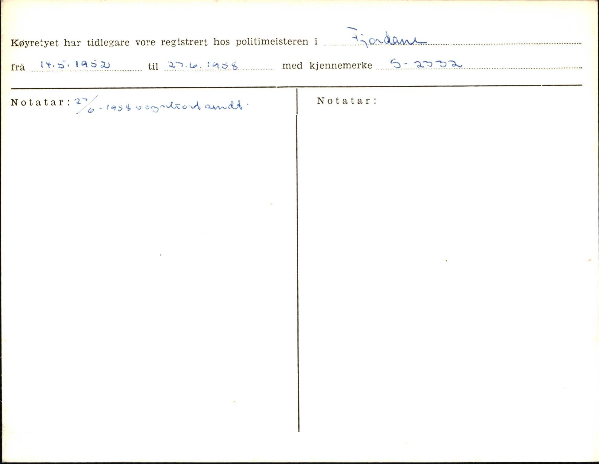 Statens vegvesen, Sogn og Fjordane vegkontor, AV/SAB-A-5301/4/F/L0006: Registerkort utmeldte Fjordane S8300-9500, 1930-1961, p. 59