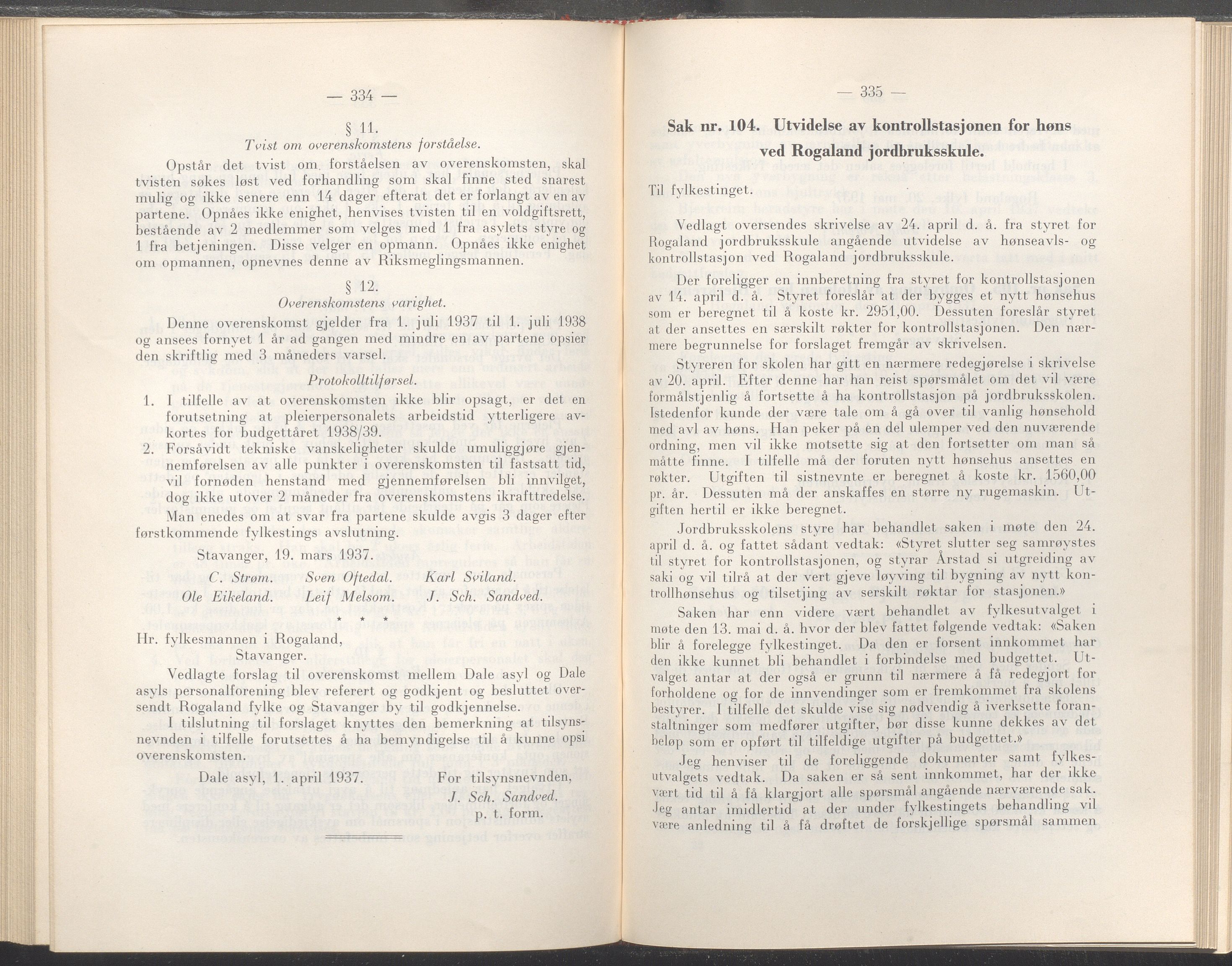 Rogaland fylkeskommune - Fylkesrådmannen , IKAR/A-900/A/Aa/Aaa/L0056: Møtebok , 1937, p. 334-335