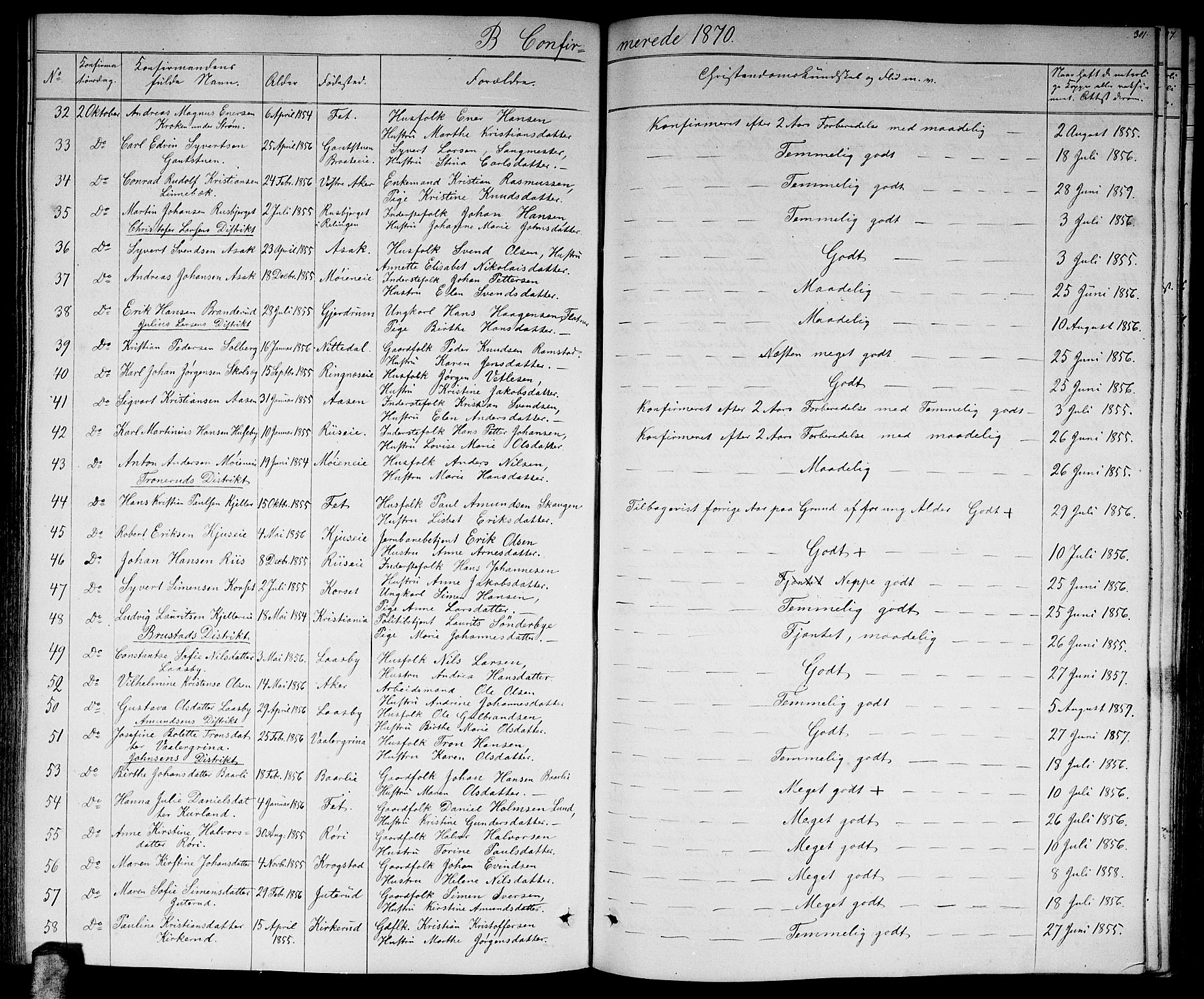 Skedsmo prestekontor Kirkebøker, AV/SAO-A-10033a/G/Ga/L0002: Parish register (copy) no. I 2, 1855-1872, p. 301