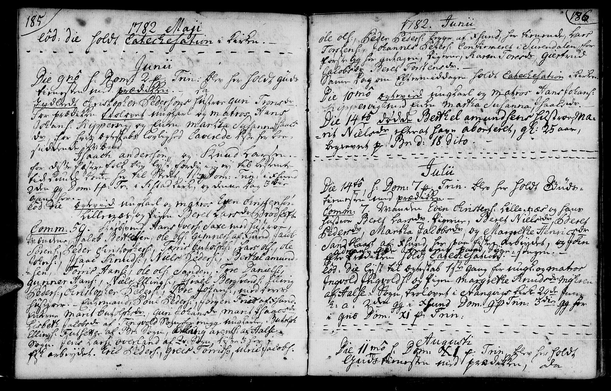 Ministerialprotokoller, klokkerbøker og fødselsregistre - Møre og Romsdal, AV/SAT-A-1454/574/L0876: Parish register (official) no. 574A02, 1754-1814, p. 185-186