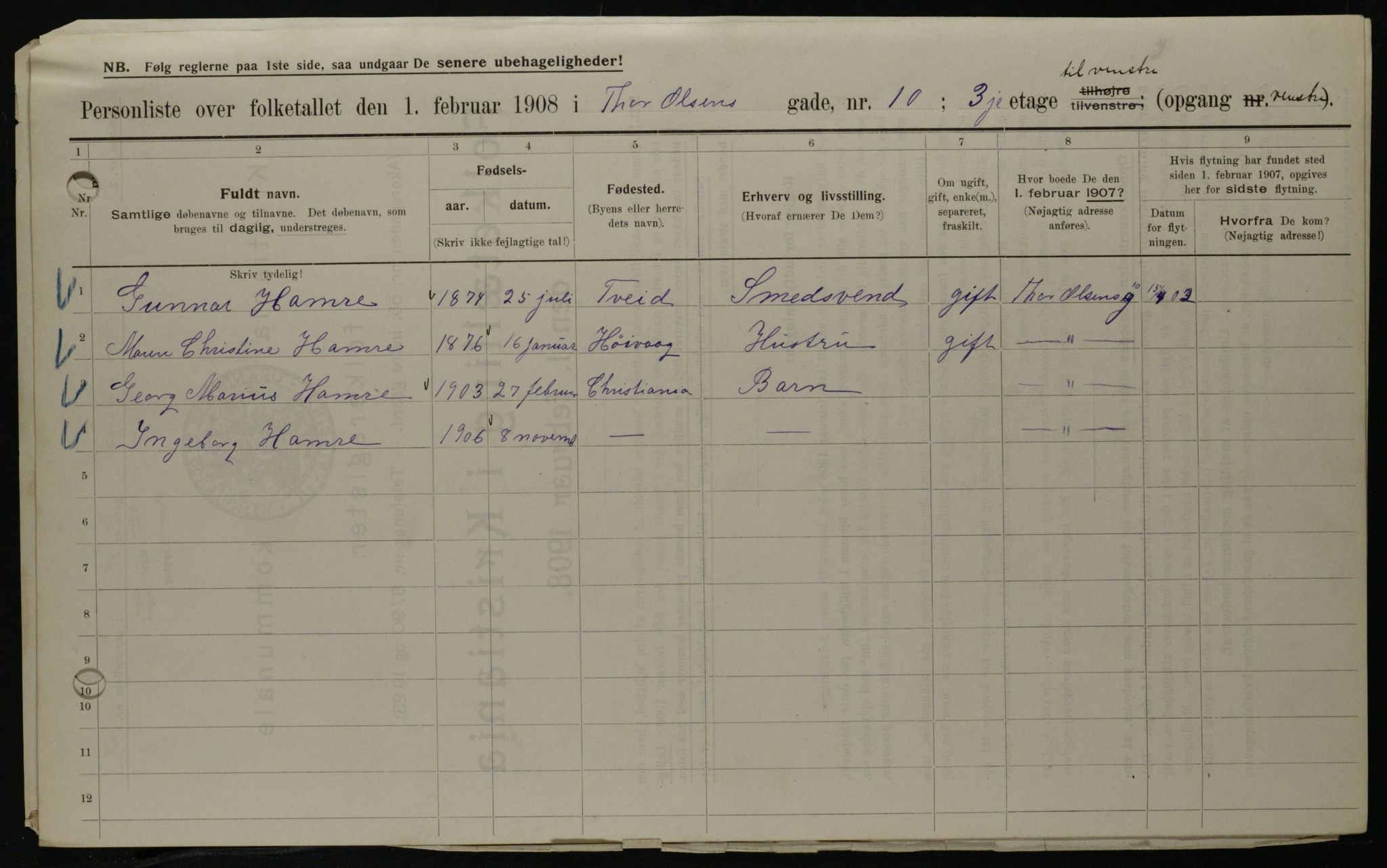 OBA, Municipal Census 1908 for Kristiania, 1908, p. 98449