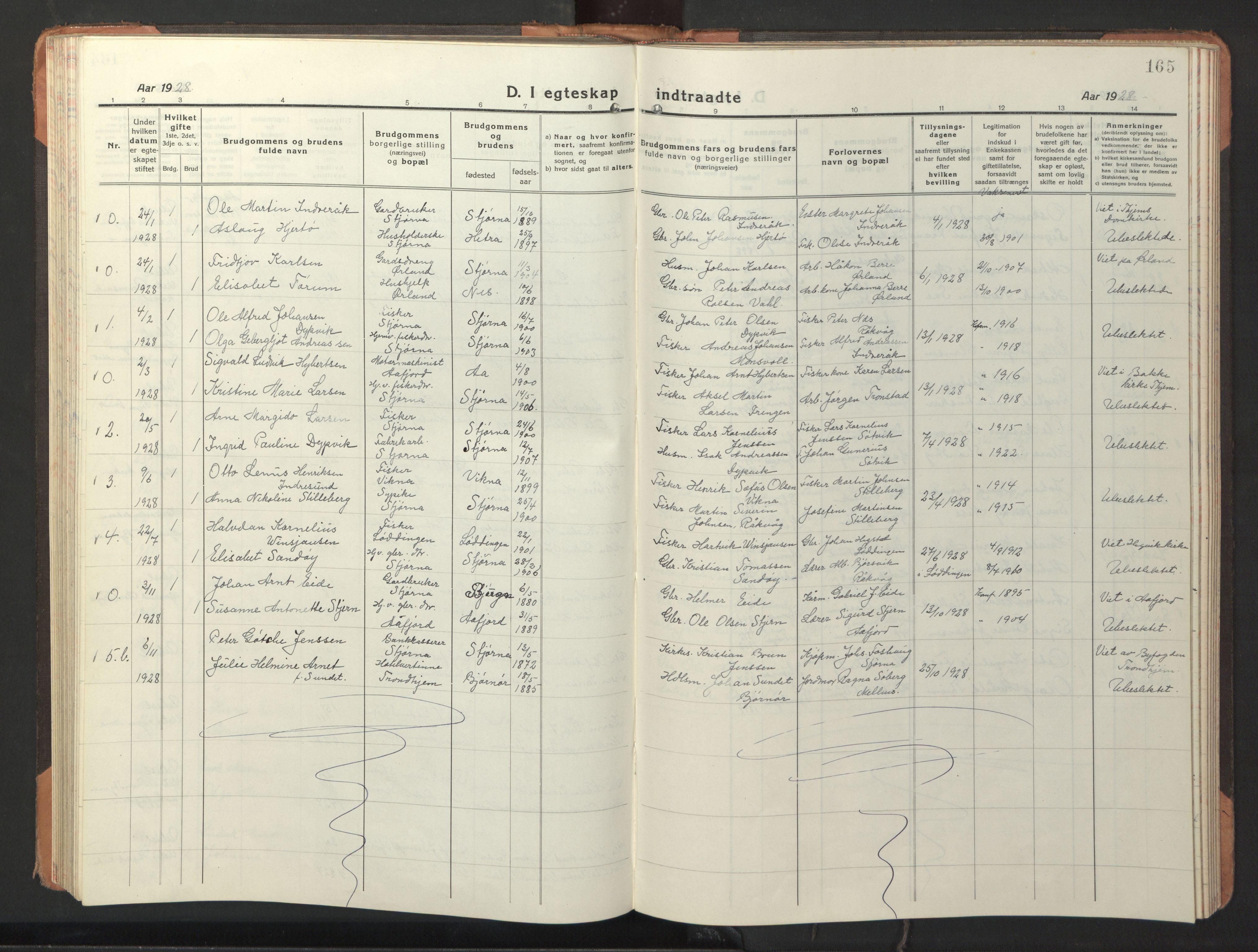 Ministerialprotokoller, klokkerbøker og fødselsregistre - Sør-Trøndelag, SAT/A-1456/653/L0658: Parish register (copy) no. 653C02, 1919-1947, p. 165
