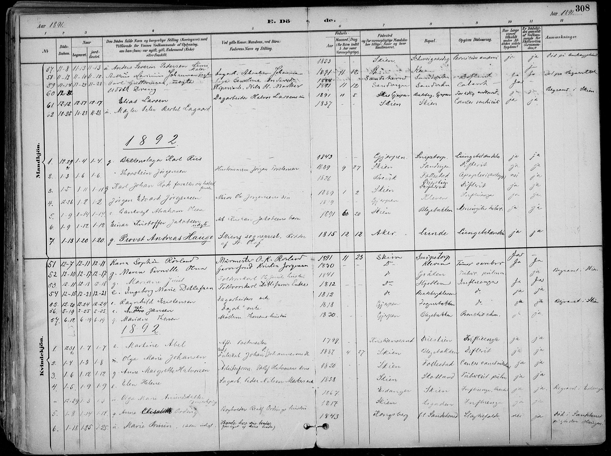 Skien kirkebøker, SAKO/A-302/F/Fa/L0010: Parish register (official) no. 10, 1891-1899, p. 308