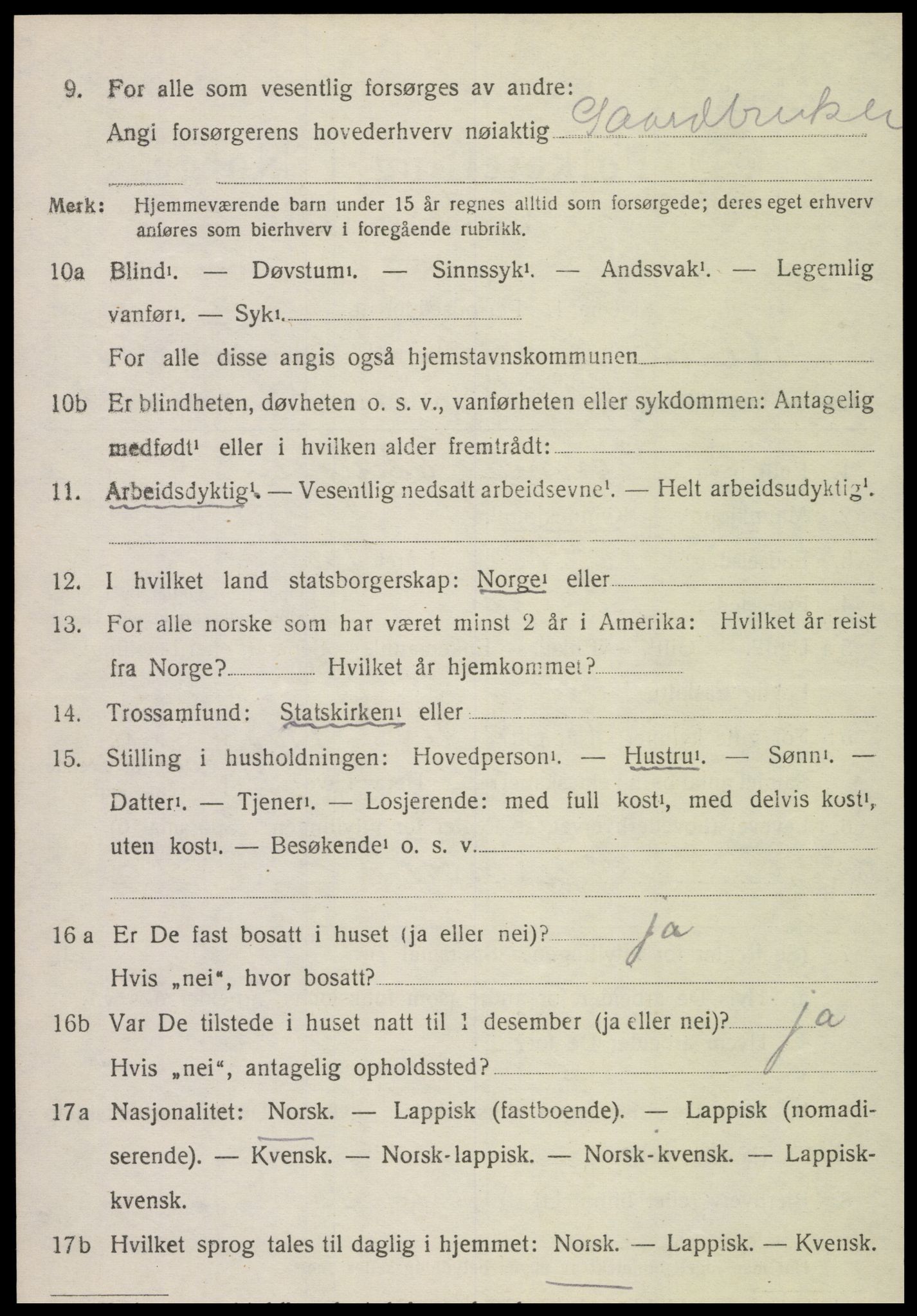 SAT, 1920 census for Kvam, 1920, p. 1568