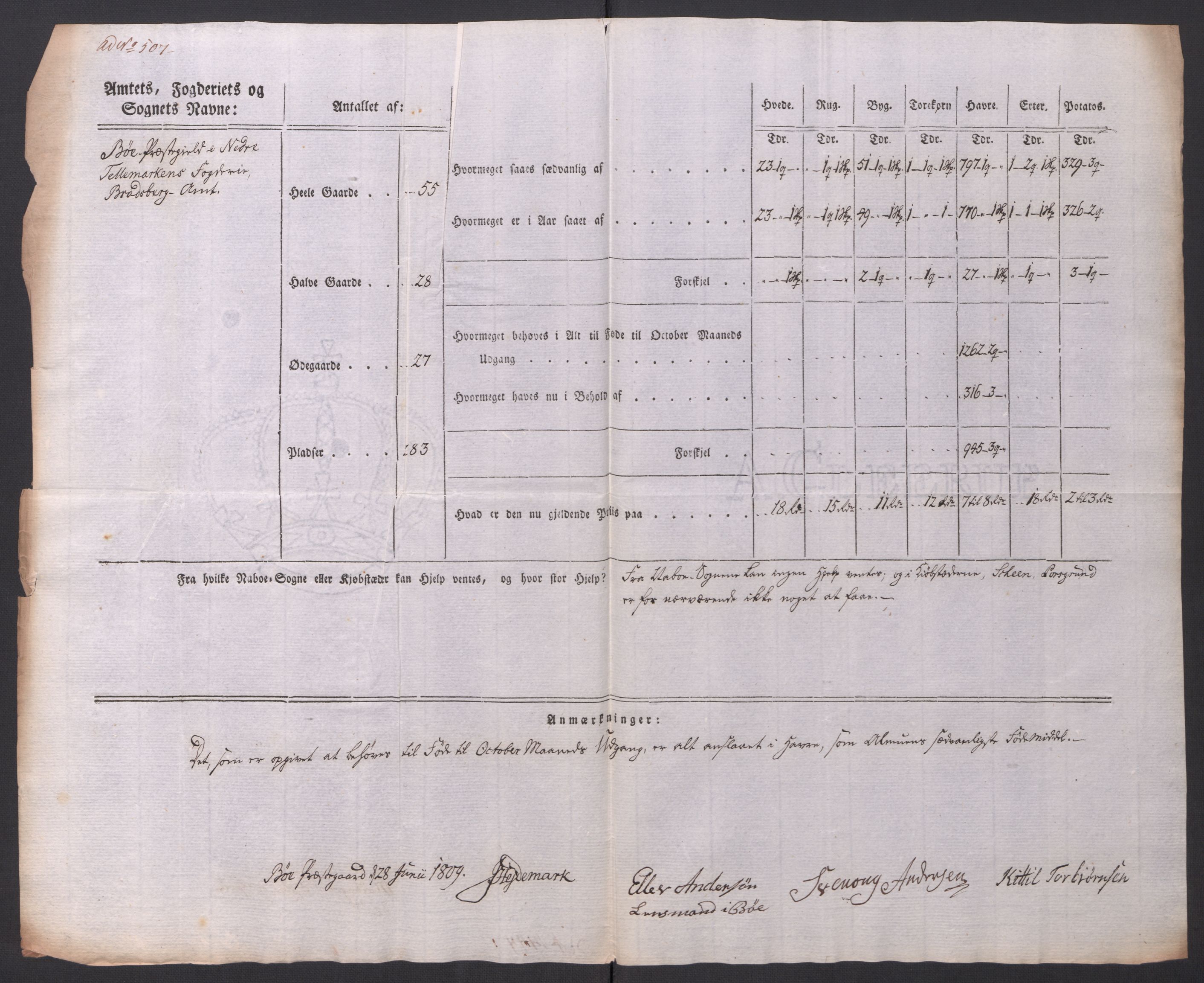 Regjeringskommisjonen 1807-1810, 1. kontor/byrå, AV/RA-EA-2871/Dd/L0014: Kornavl: De utfyldte skjemaer fra sognekommisjonene i Kristiania og Kristiansand stift, 1809, p. 272