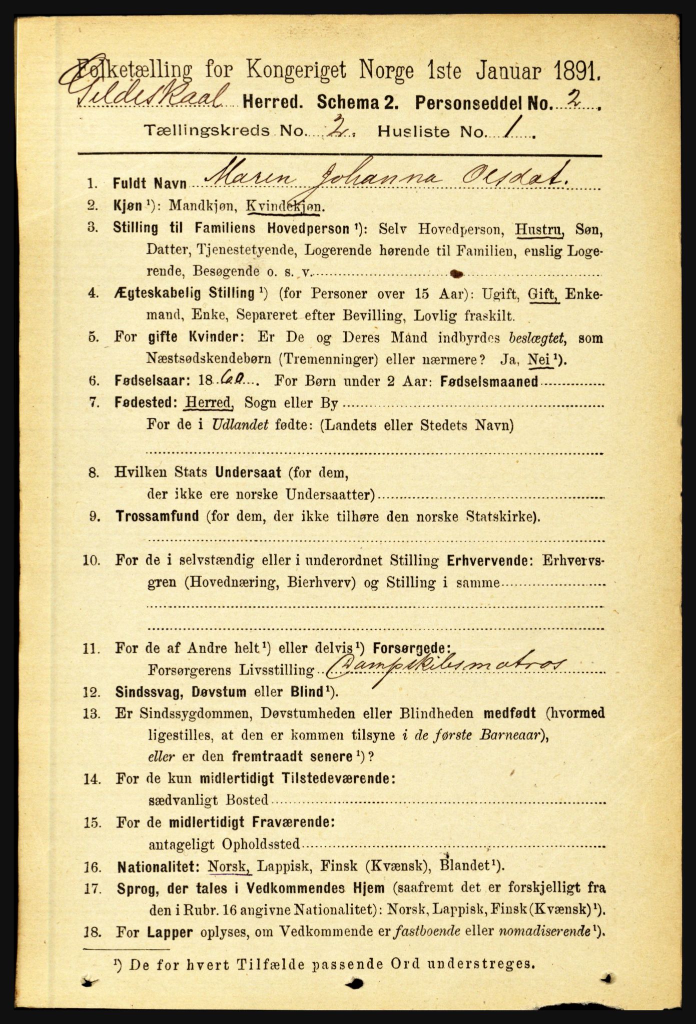 RA, 1891 census for 1838 Gildeskål, 1891, p. 519