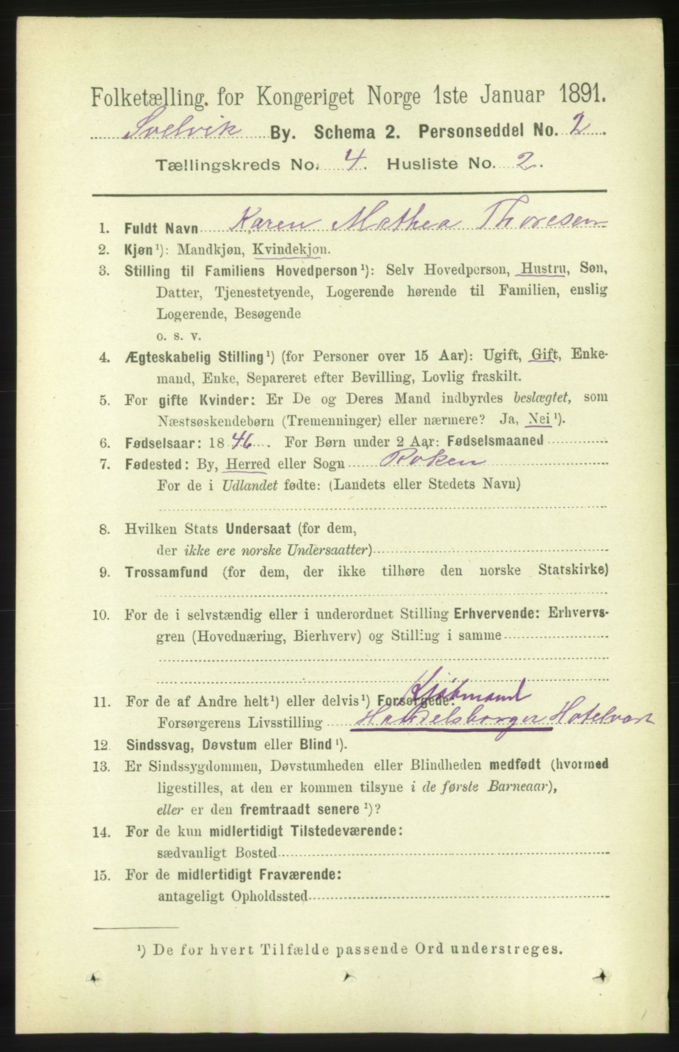 RA, 1891 census for 0701 Svelvik, 1891, p. 1611