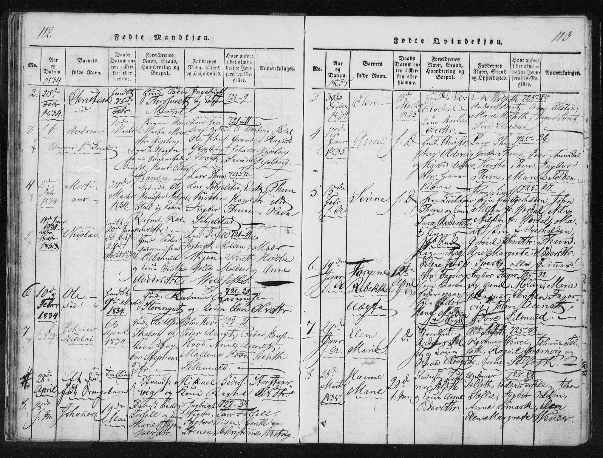 Ministerialprotokoller, klokkerbøker og fødselsregistre - Nord-Trøndelag, SAT/A-1458/744/L0417: Parish register (official) no. 744A01, 1817-1842, p. 112-113