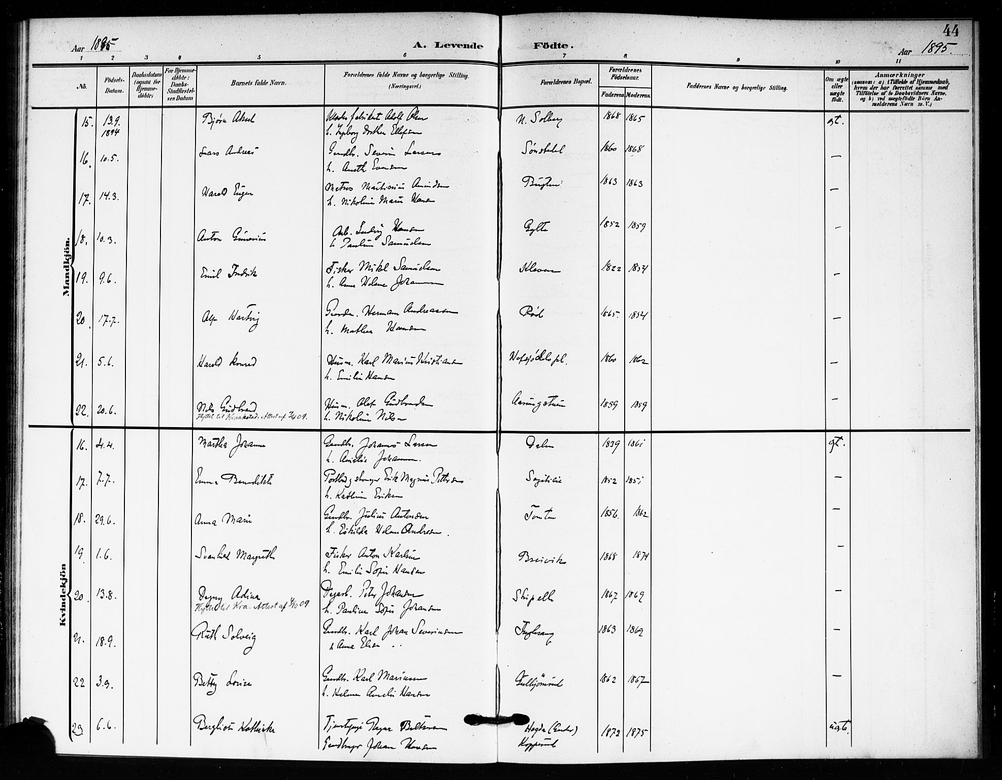 Drøbak prestekontor Kirkebøker, AV/SAO-A-10142a/F/Fc/L0001: Parish register (official) no. III 1, 1871-1900, p. 44