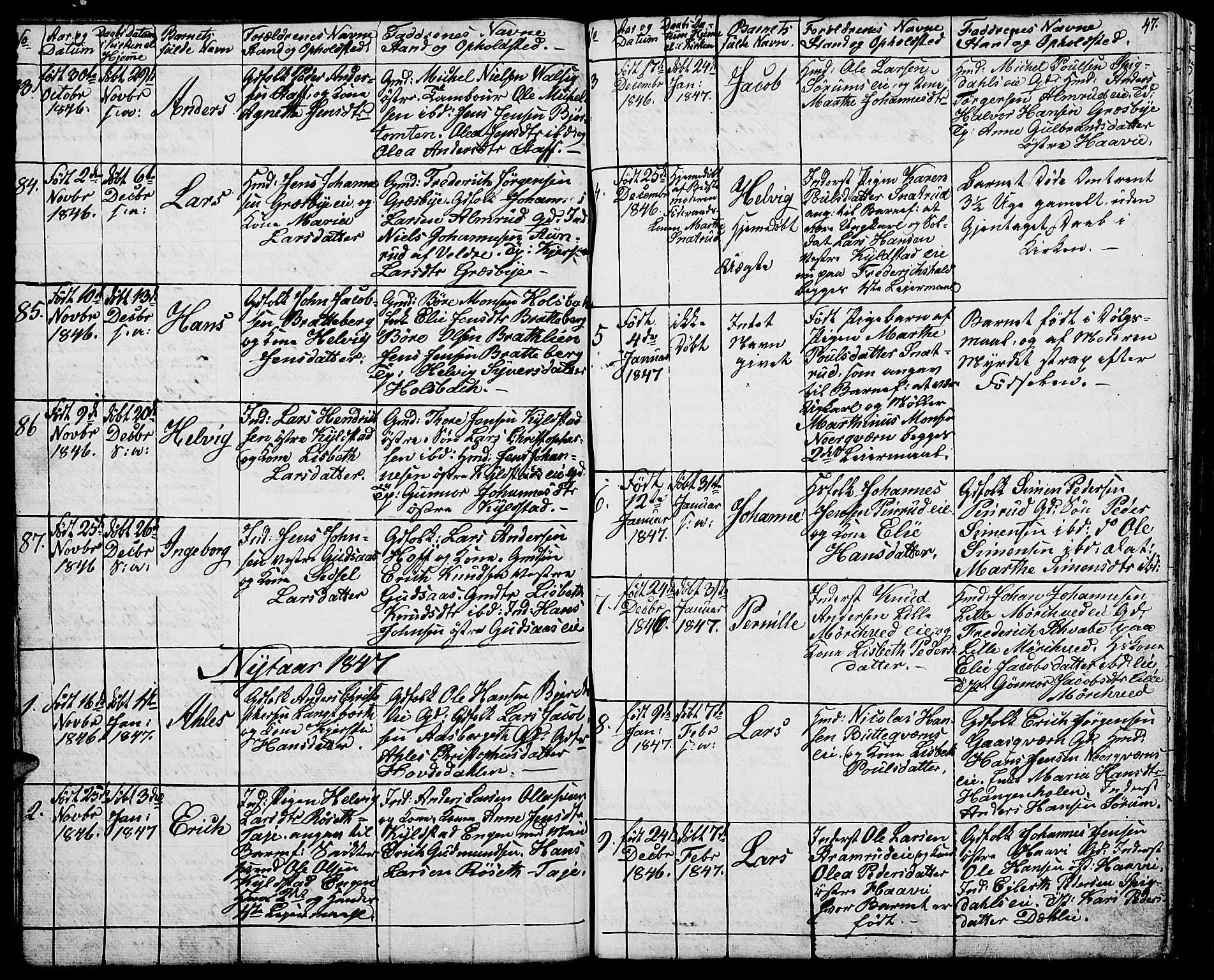 Vang prestekontor, Hedmark, SAH/PREST-008/H/Ha/Hab/L0009: Parish register (copy) no. 9, 1836-1870, p. 47