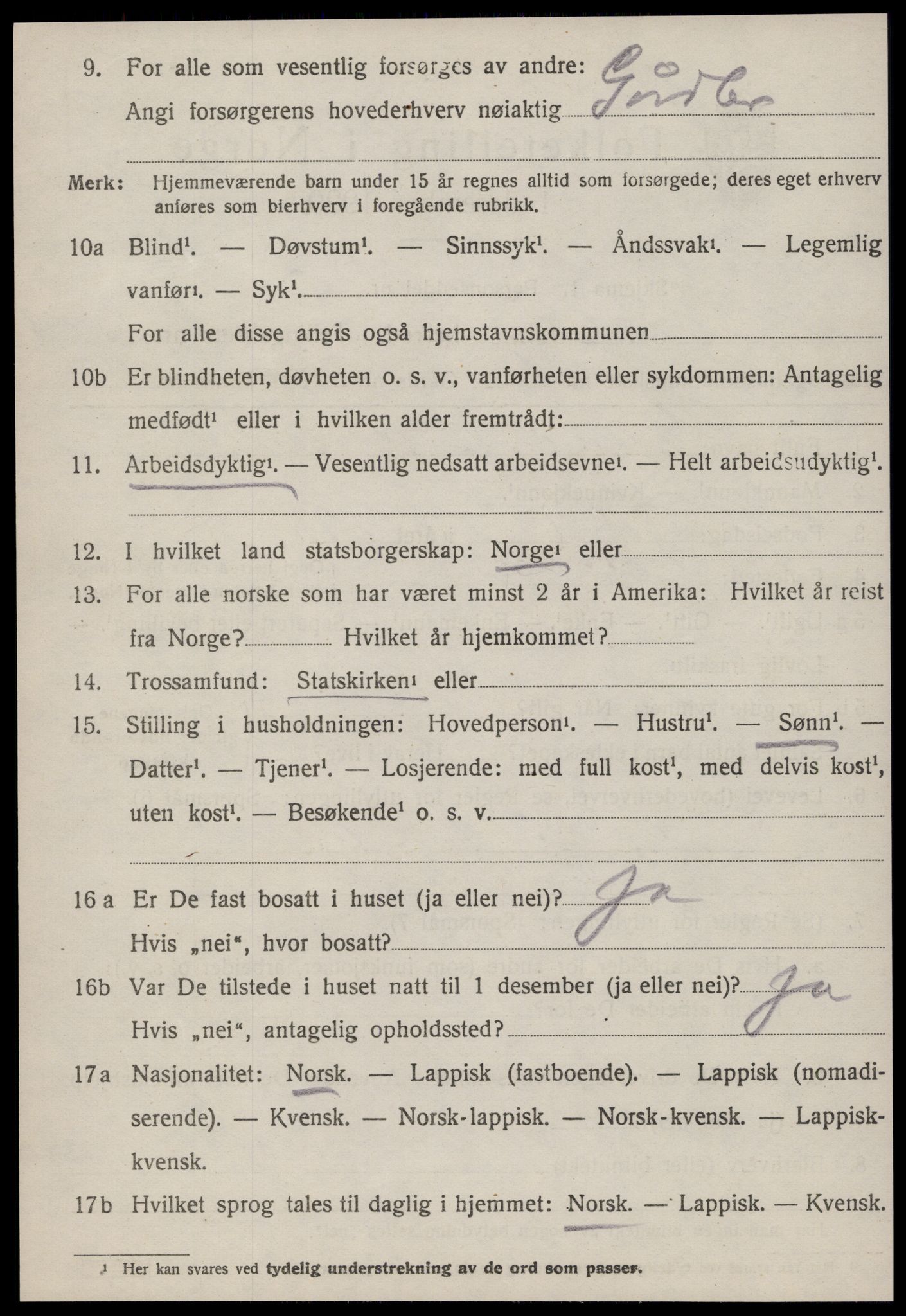 SAT, 1920 census for Lensvik, 1920, p. 1721