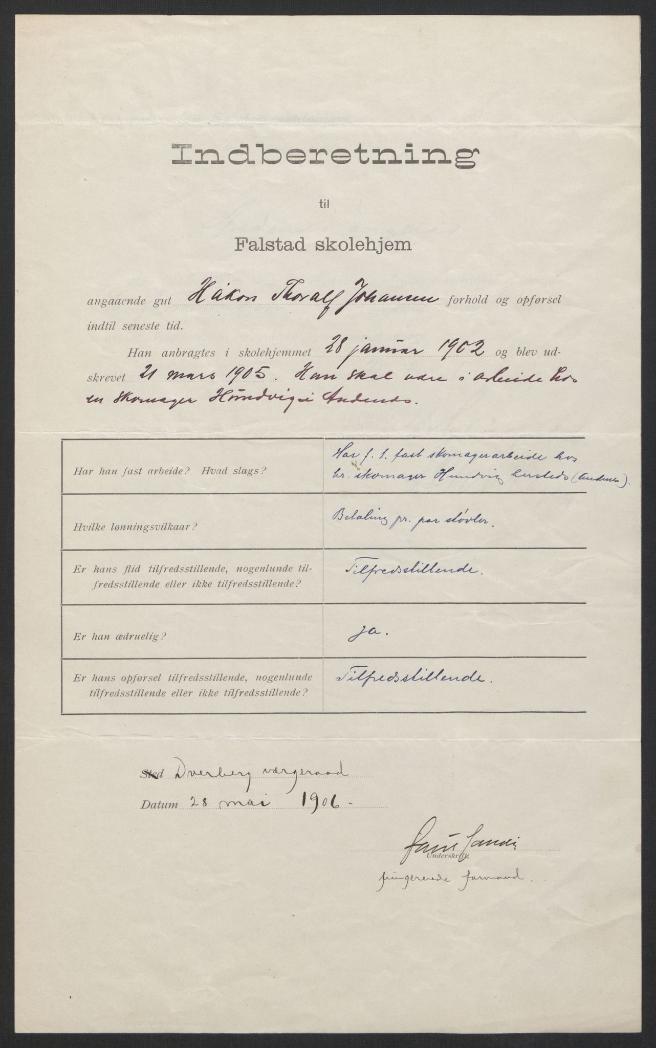 Falstad skolehjem, AV/RA-S-1676/E/Eb/L0004: Elevmapper løpenr. 81-98, 1901-1909, p. 108