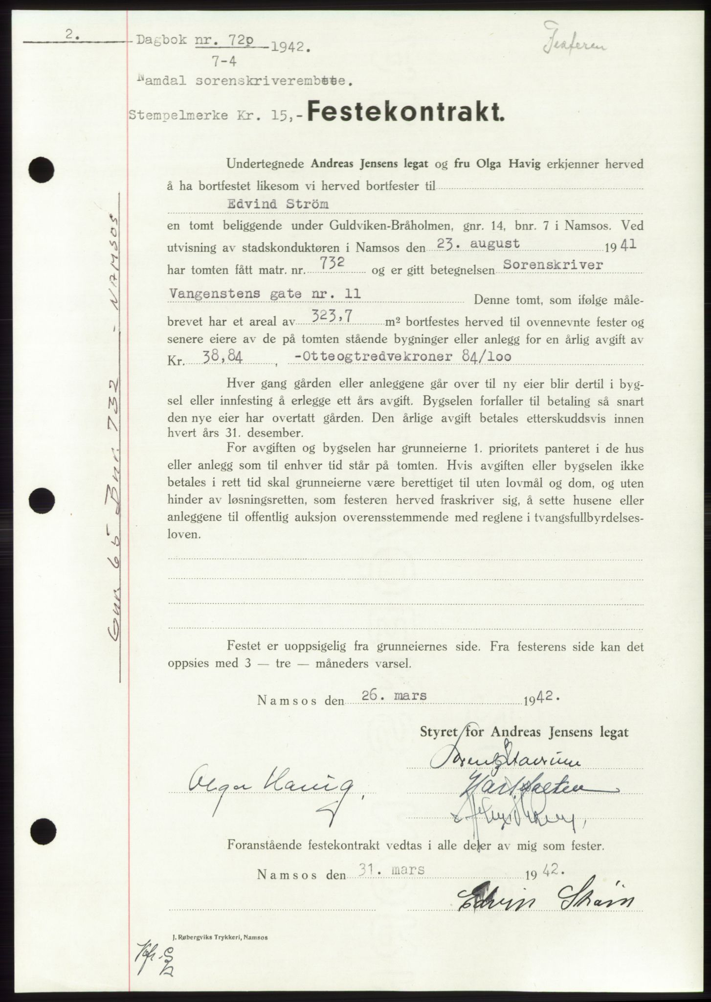 Namdal sorenskriveri, SAT/A-4133/1/2/2C: Mortgage book no. -, 1941-1942, Diary no: : 720/1942