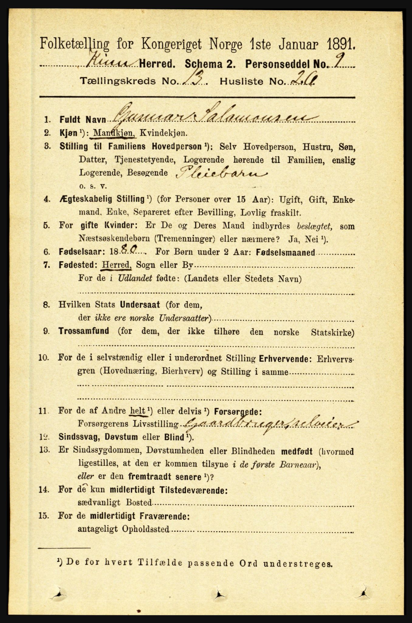 RA, 1891 census for 1437 Kinn, 1891, p. 5247