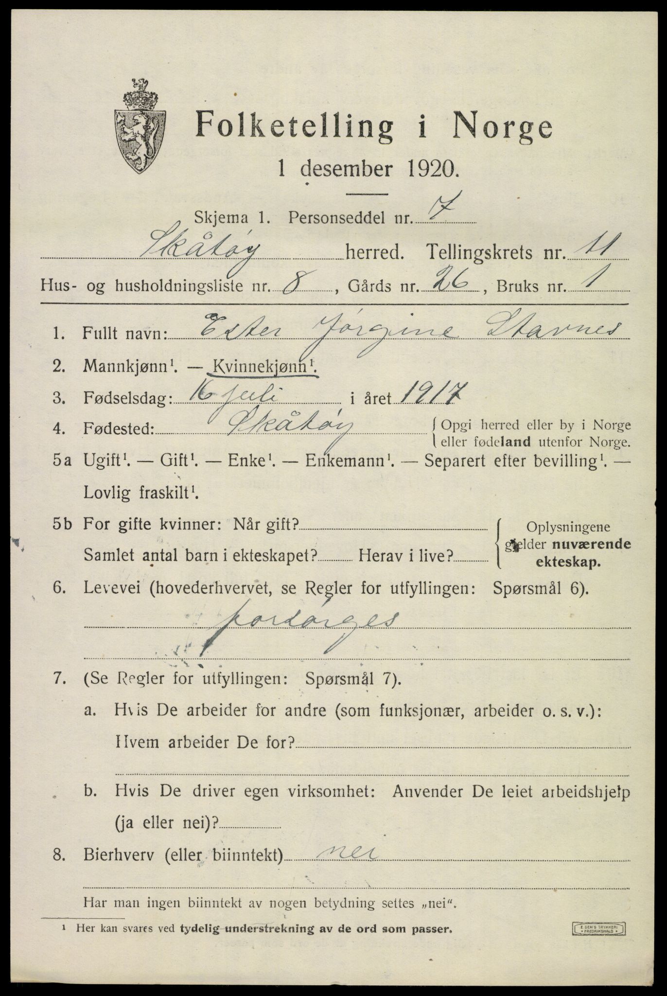 SAKO, 1920 census for Skåtøy, 1920, p. 7804