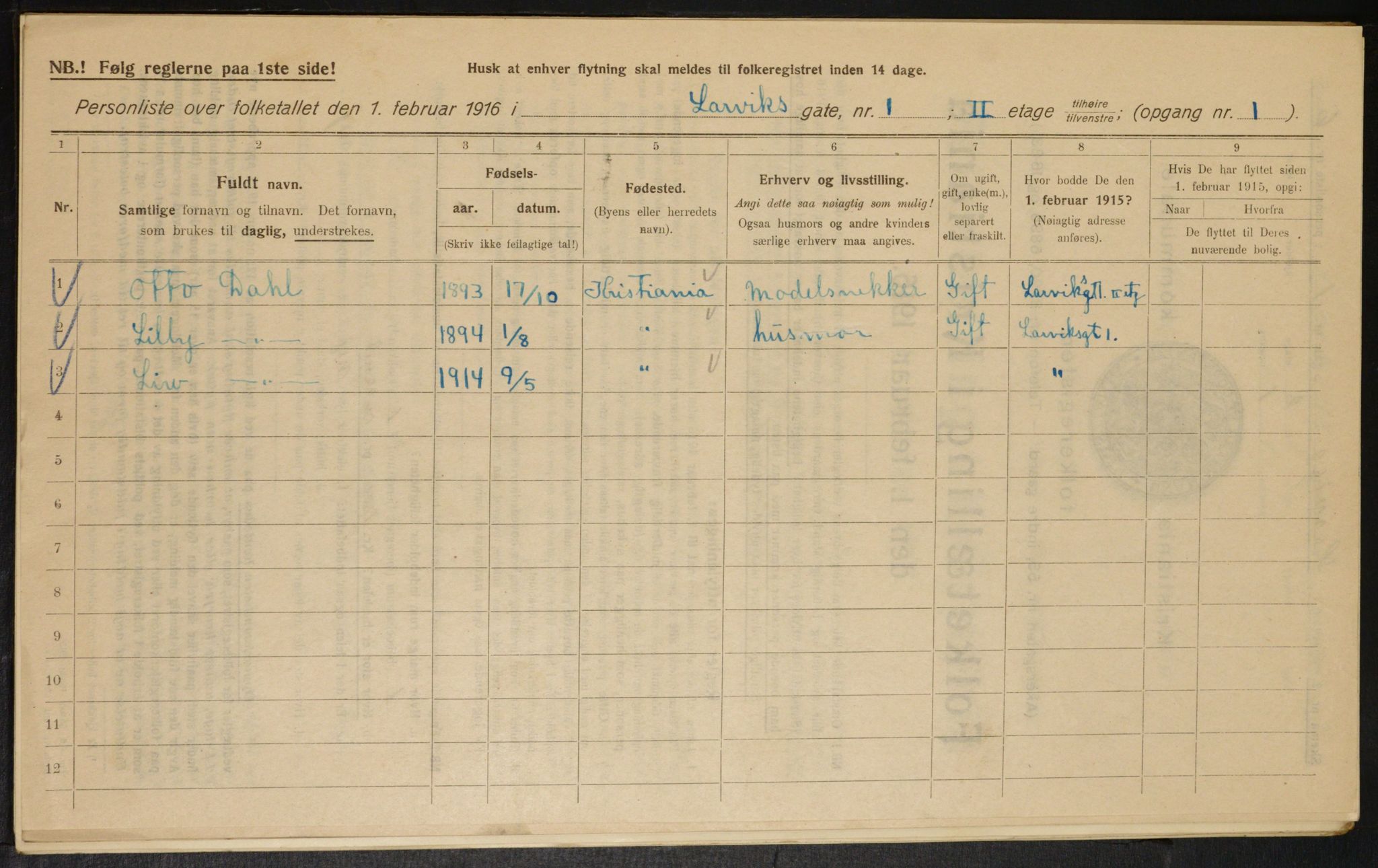 OBA, Municipal Census 1916 for Kristiania, 1916, p. 58381