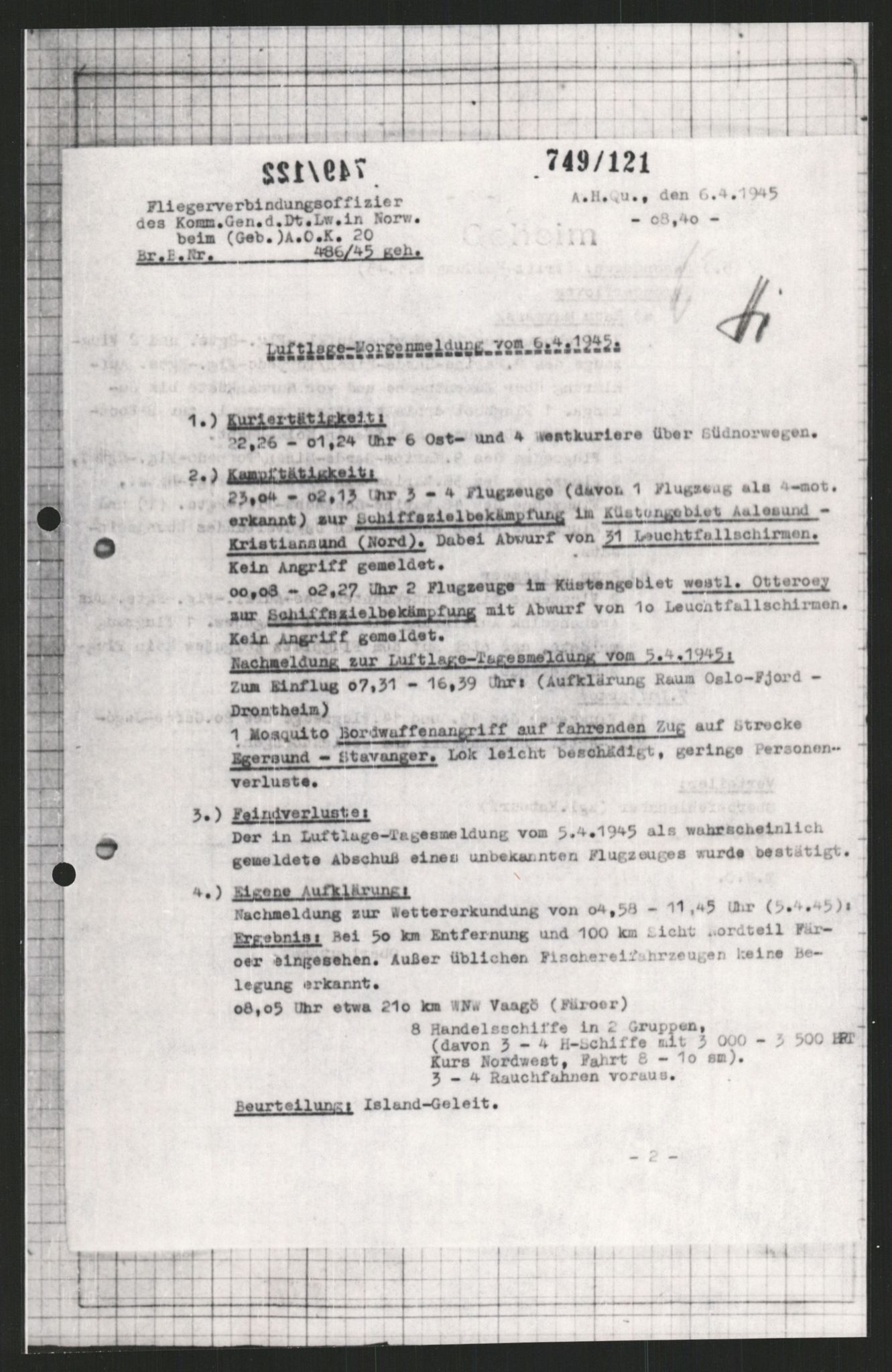 Forsvarets Overkommando. 2 kontor. Arkiv 11.4. Spredte tyske arkivsaker, AV/RA-RAFA-7031/D/Dar/Dara/L0009: Krigsdagbøker for 20. Gebirgs-Armee-Oberkommando (AOK 20), 1940-1945, p. 102