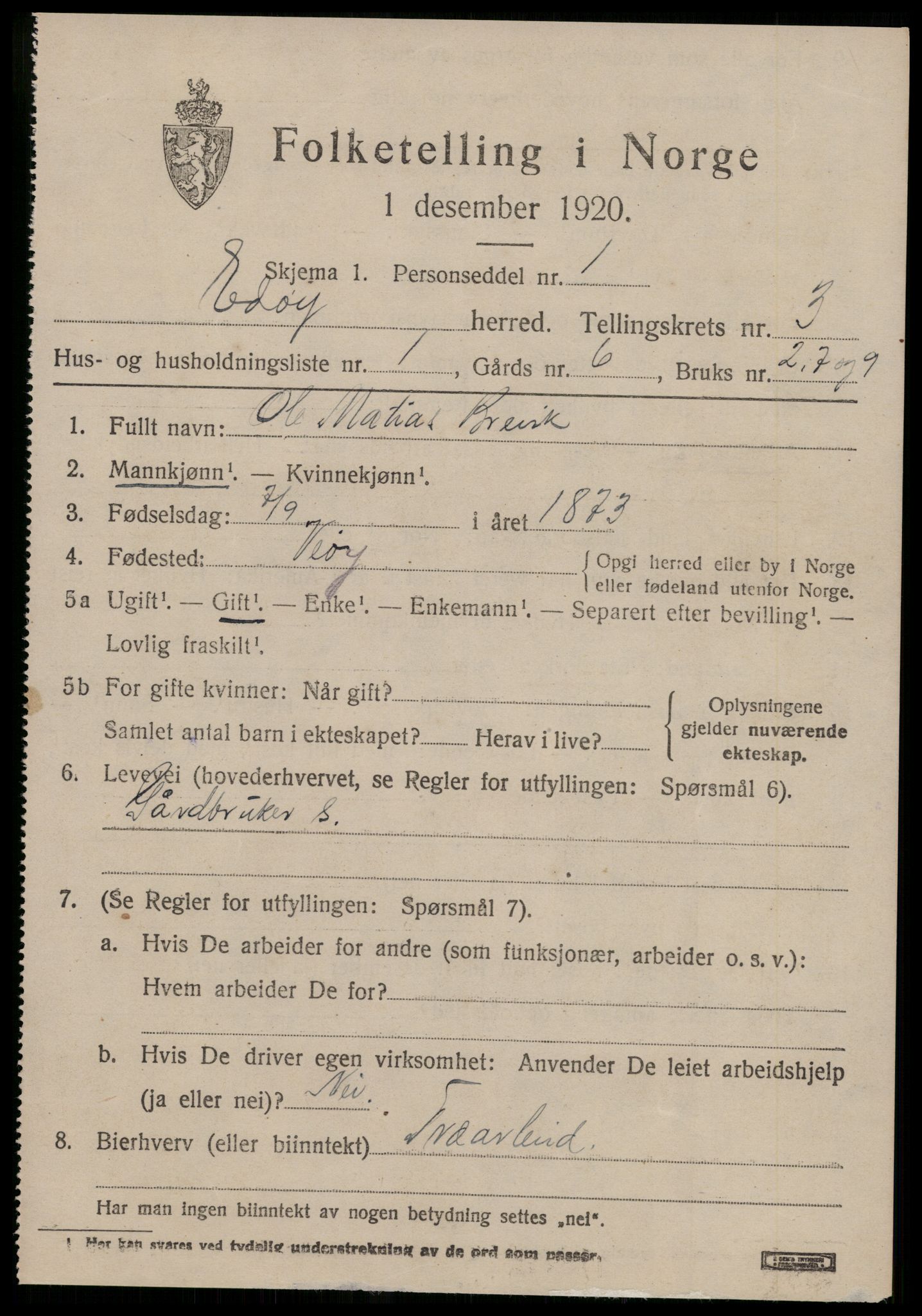 SAT, 1920 census for Edøy, 1920, p. 920