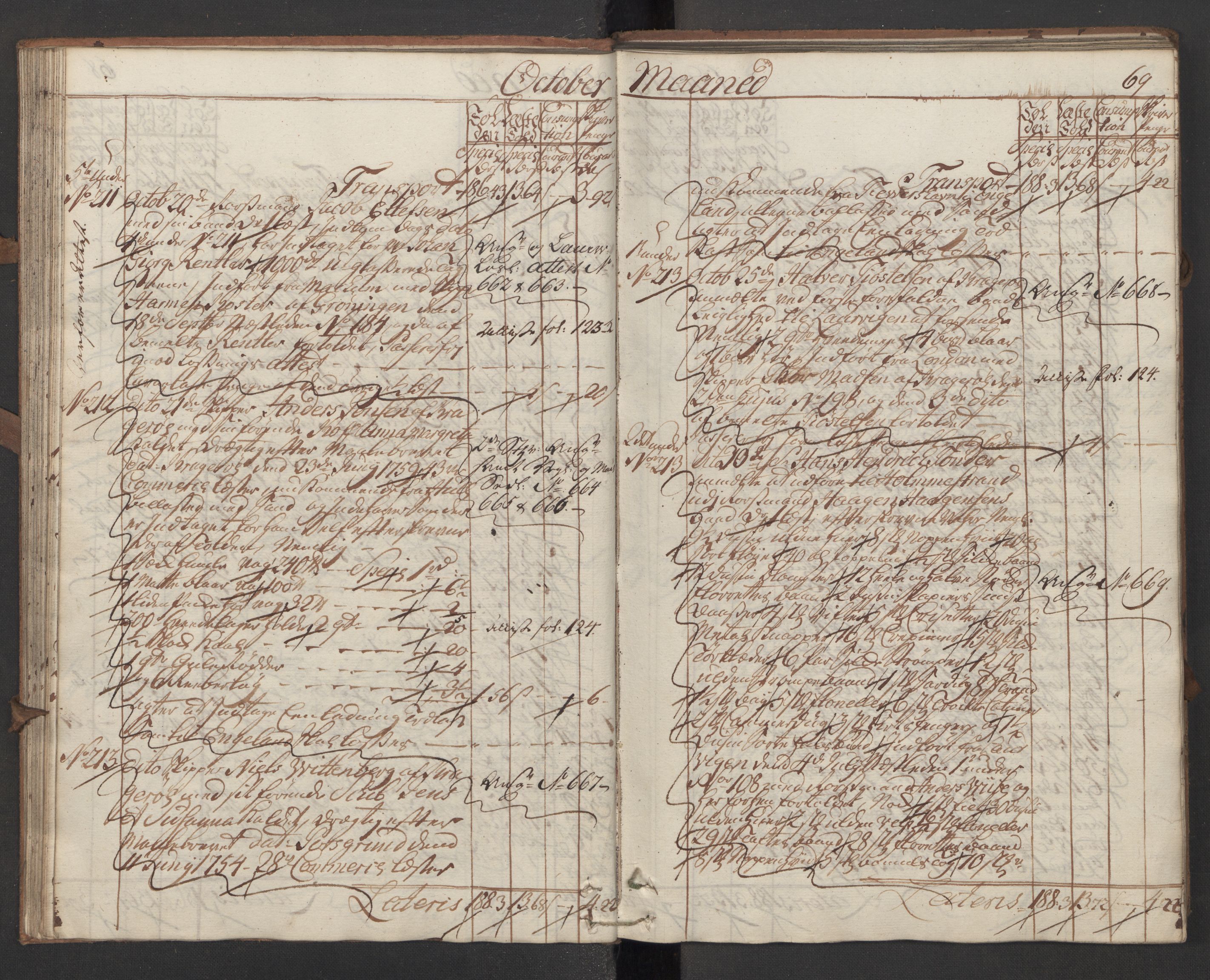 Generaltollkammeret, tollregnskaper, AV/RA-EA-5490/R13/L0028/0001: Tollregnskaper Kragerø / Inngående hovedtollbok, 1760, p. 68b-69a