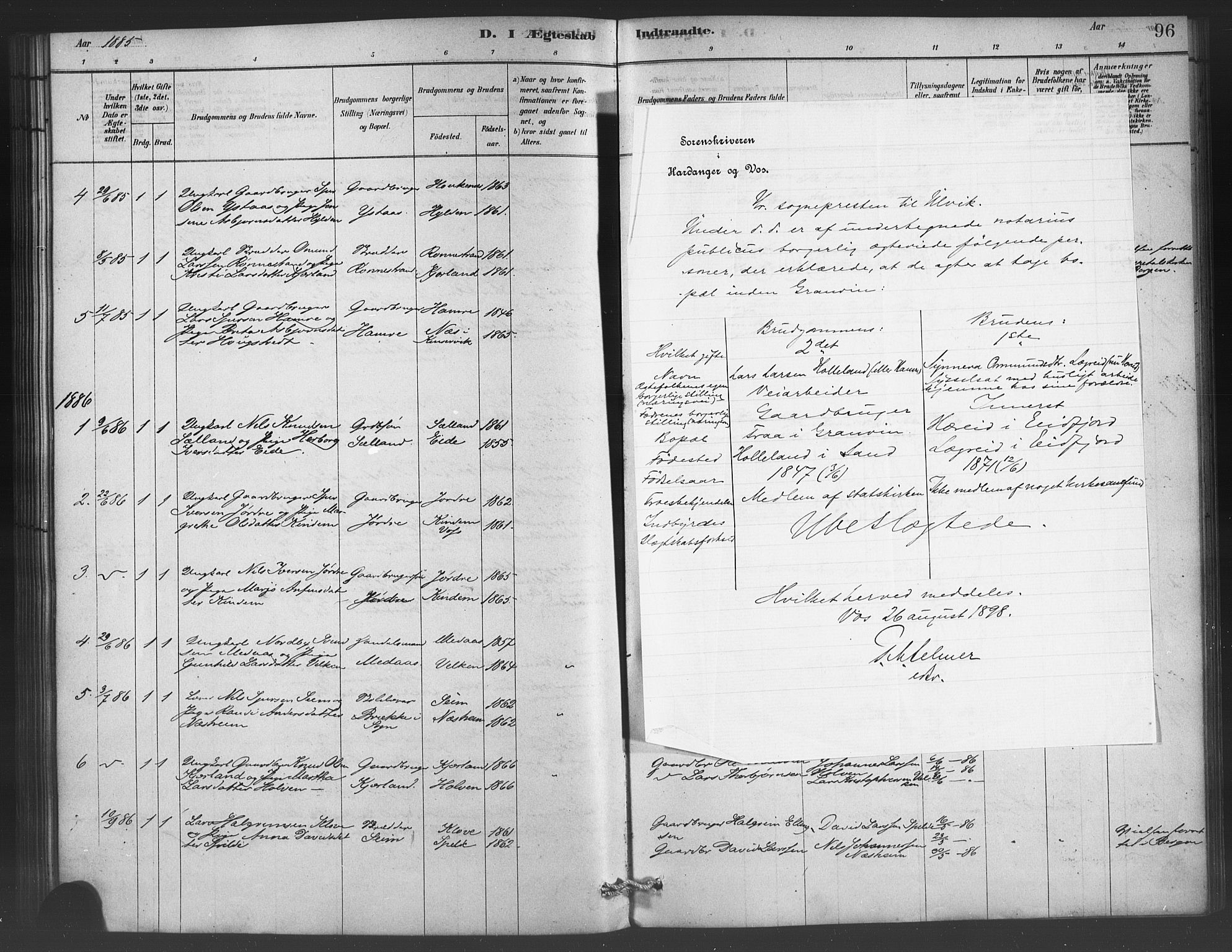 Ulvik sokneprestembete, SAB/A-78801/H/Haa: Parish register (official) no. C 1, 1878-1903, p. 96