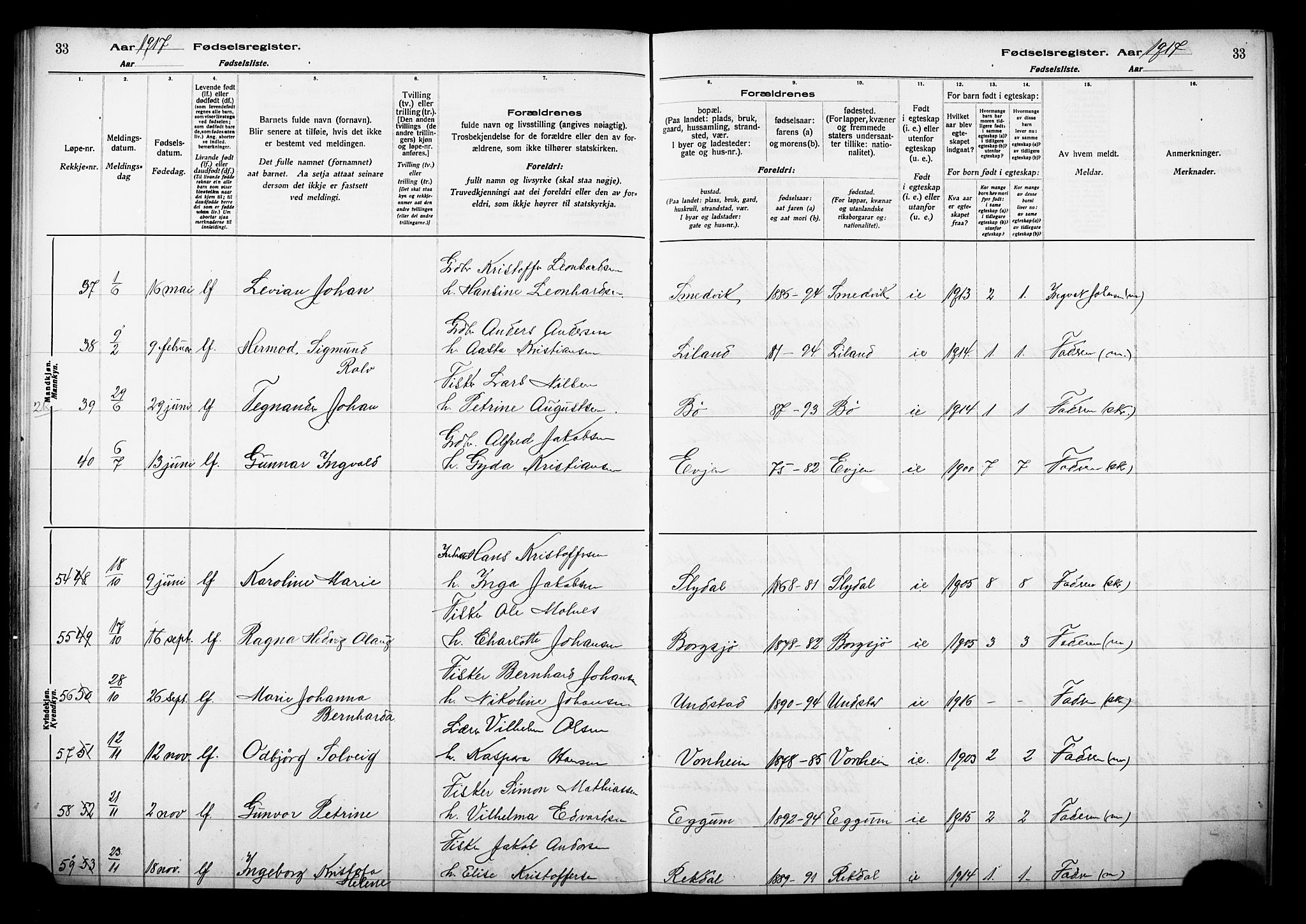 Ministerialprotokoller, klokkerbøker og fødselsregistre - Nordland, AV/SAT-A-1459/880/L1145: Birth register no. 880.II.4.1, 1916-1929, p. 33