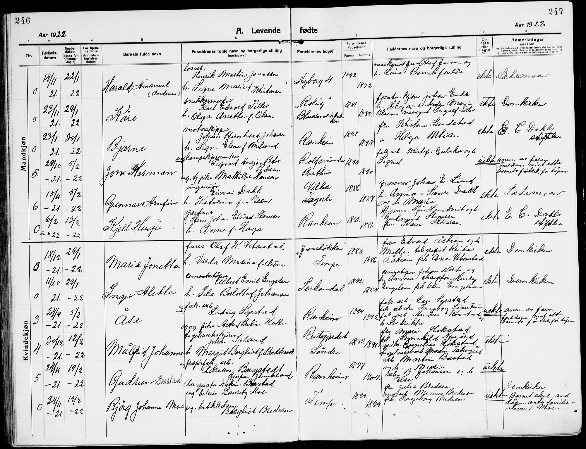Ministerialprotokoller, klokkerbøker og fødselsregistre - Sør-Trøndelag, SAT/A-1456/607/L0321: Parish register (official) no. 607A05, 1916-1935, p. 246-247