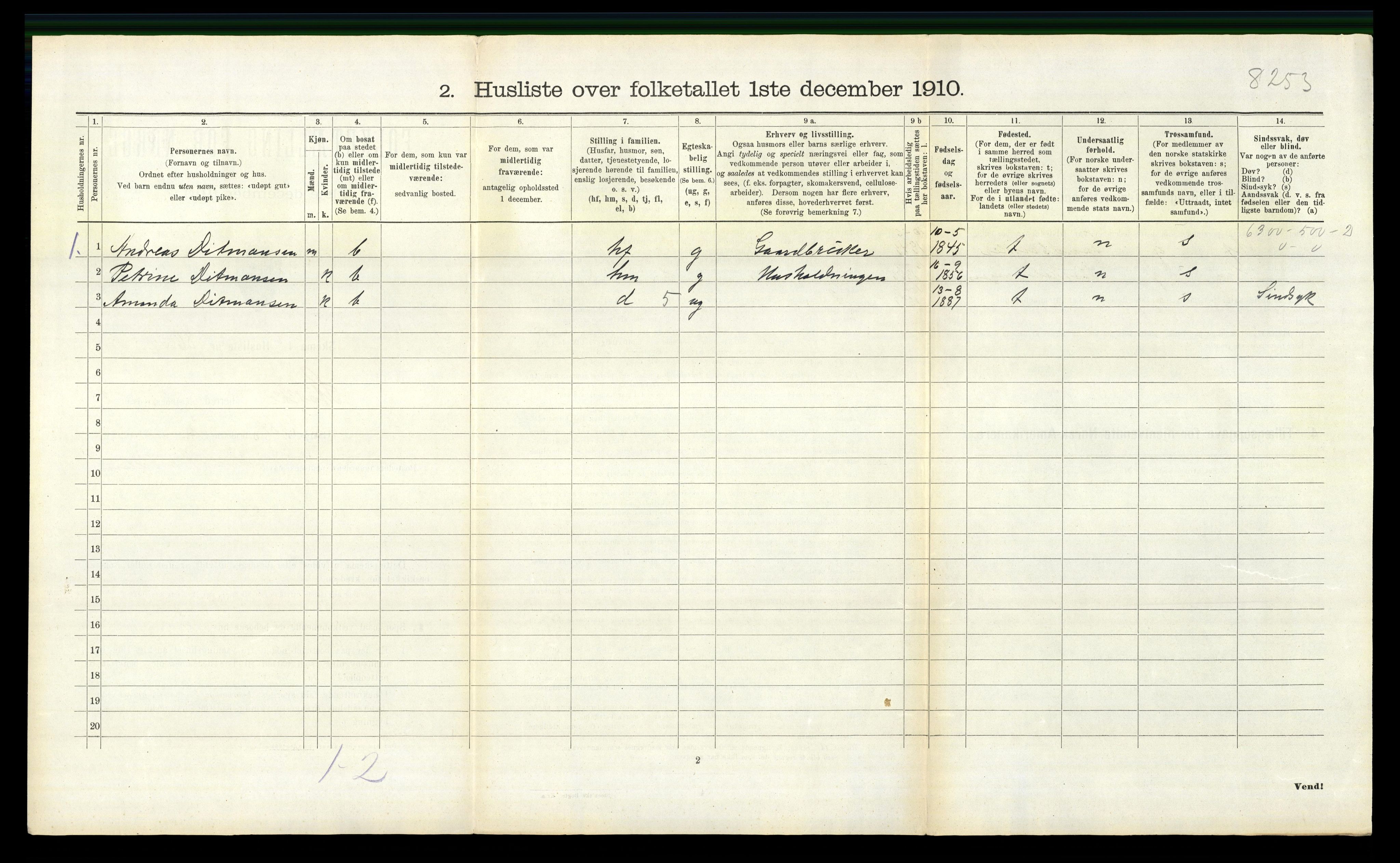 RA, 1910 census for Stokke, 1910, p. 485