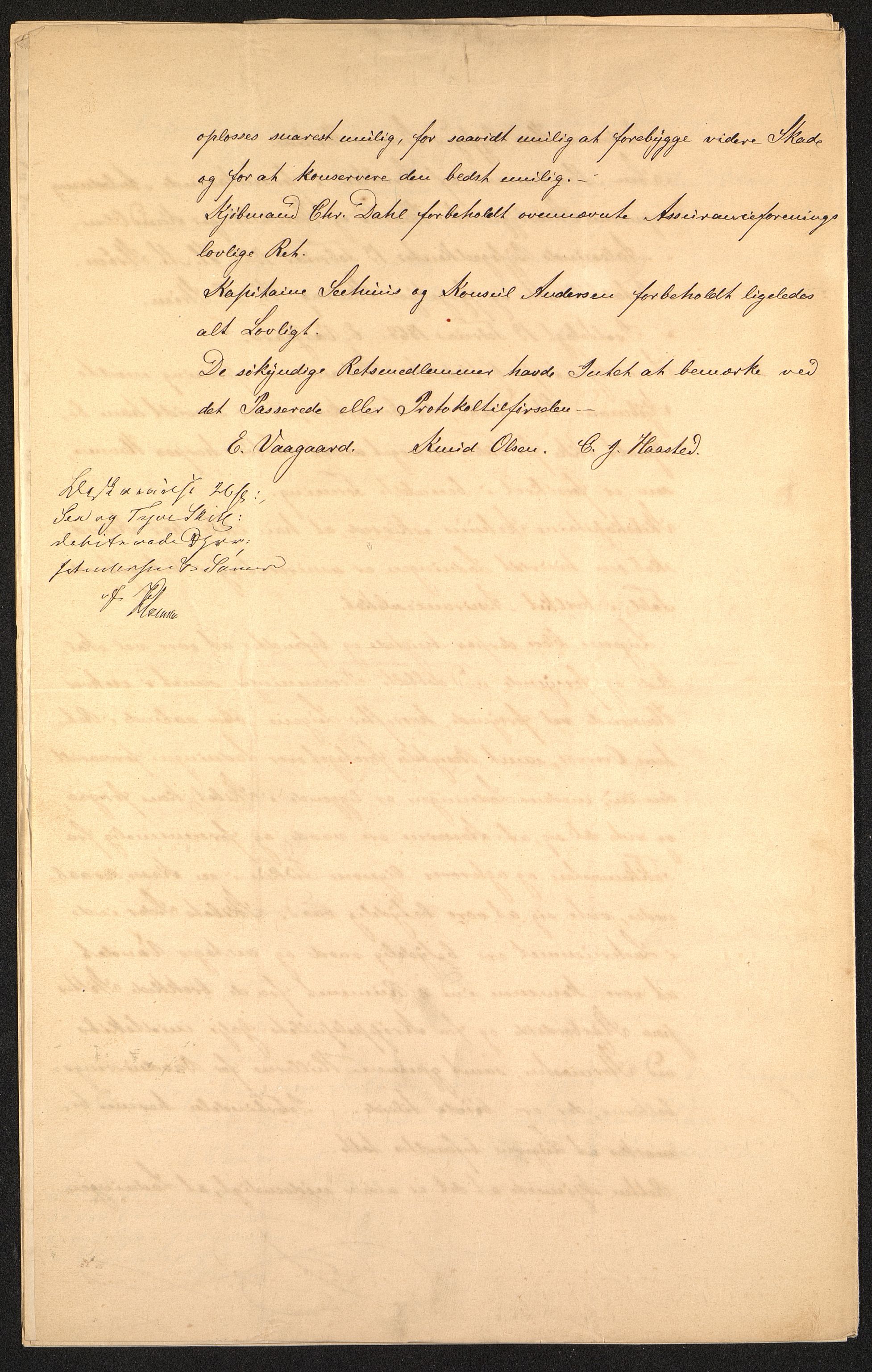 Pa 63 - Østlandske skibsassuranceforening, VEMU/A-1079/G/Ga/L0002/0005: Havaridokumenter / Trio, 1869