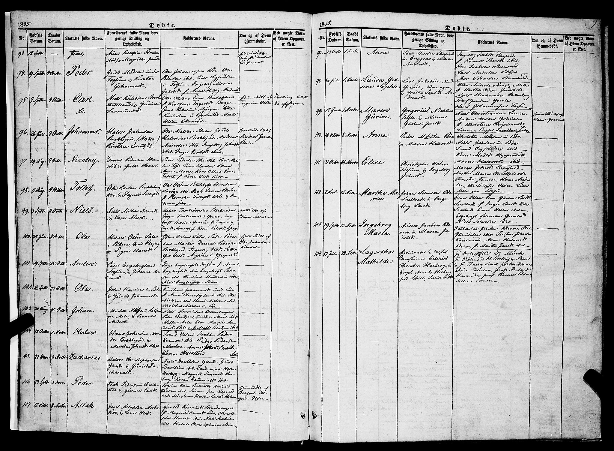 Gjerpen kirkebøker, SAKO/A-265/F/Fa/L0007a: Parish register (official) no. I 7A, 1834-1857, p. 9