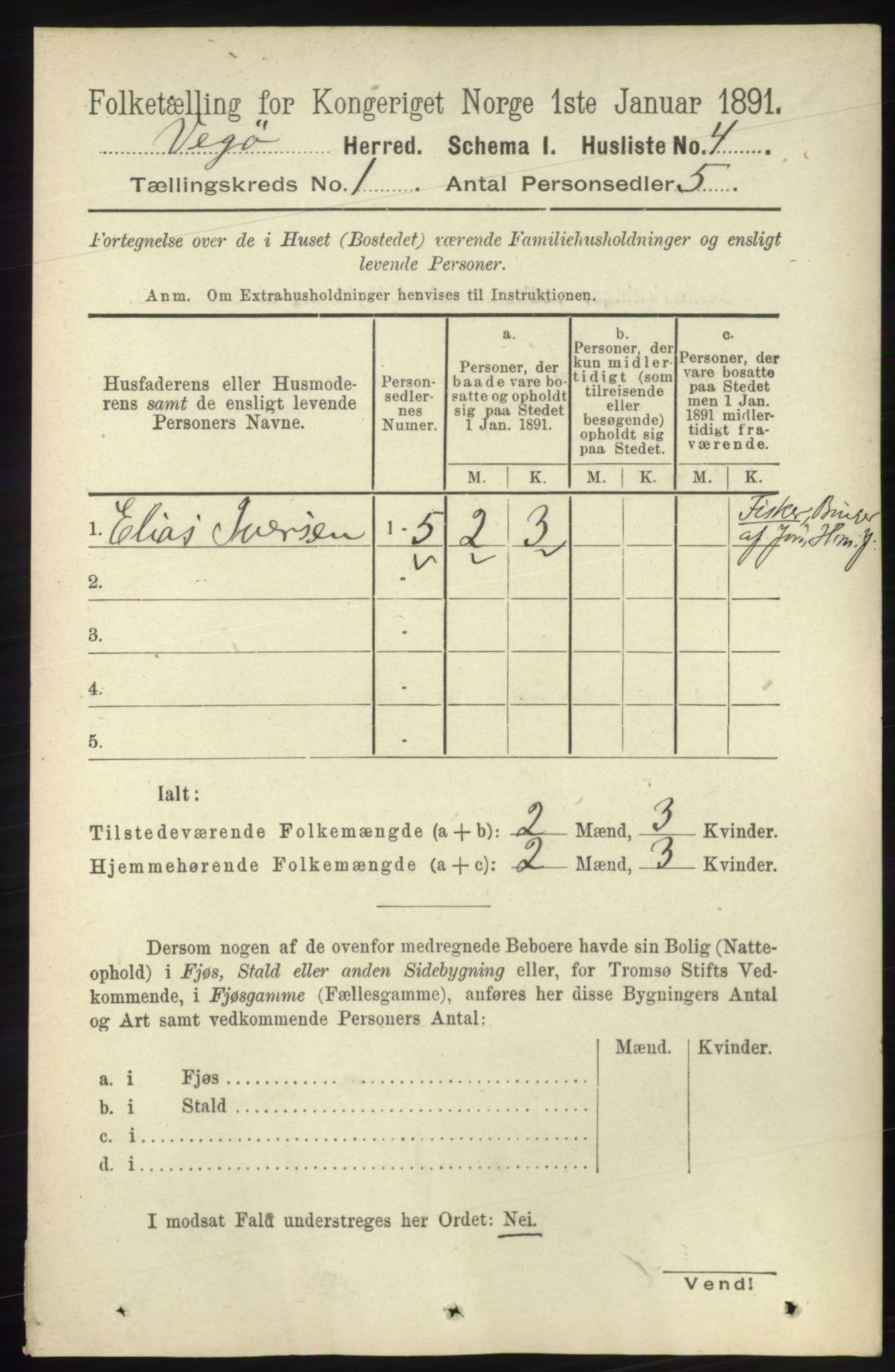 RA, 1891 census for 1815 Vega, 1891, p. 22