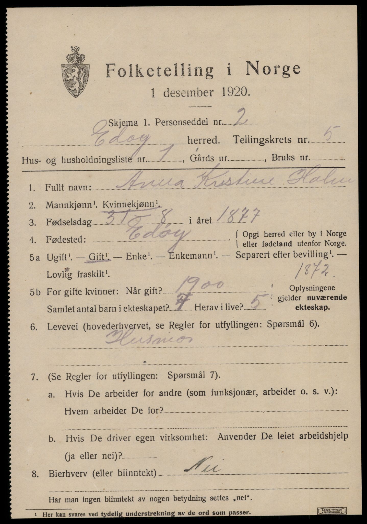 SAT, 1920 census for Edøy, 1920, p. 1610