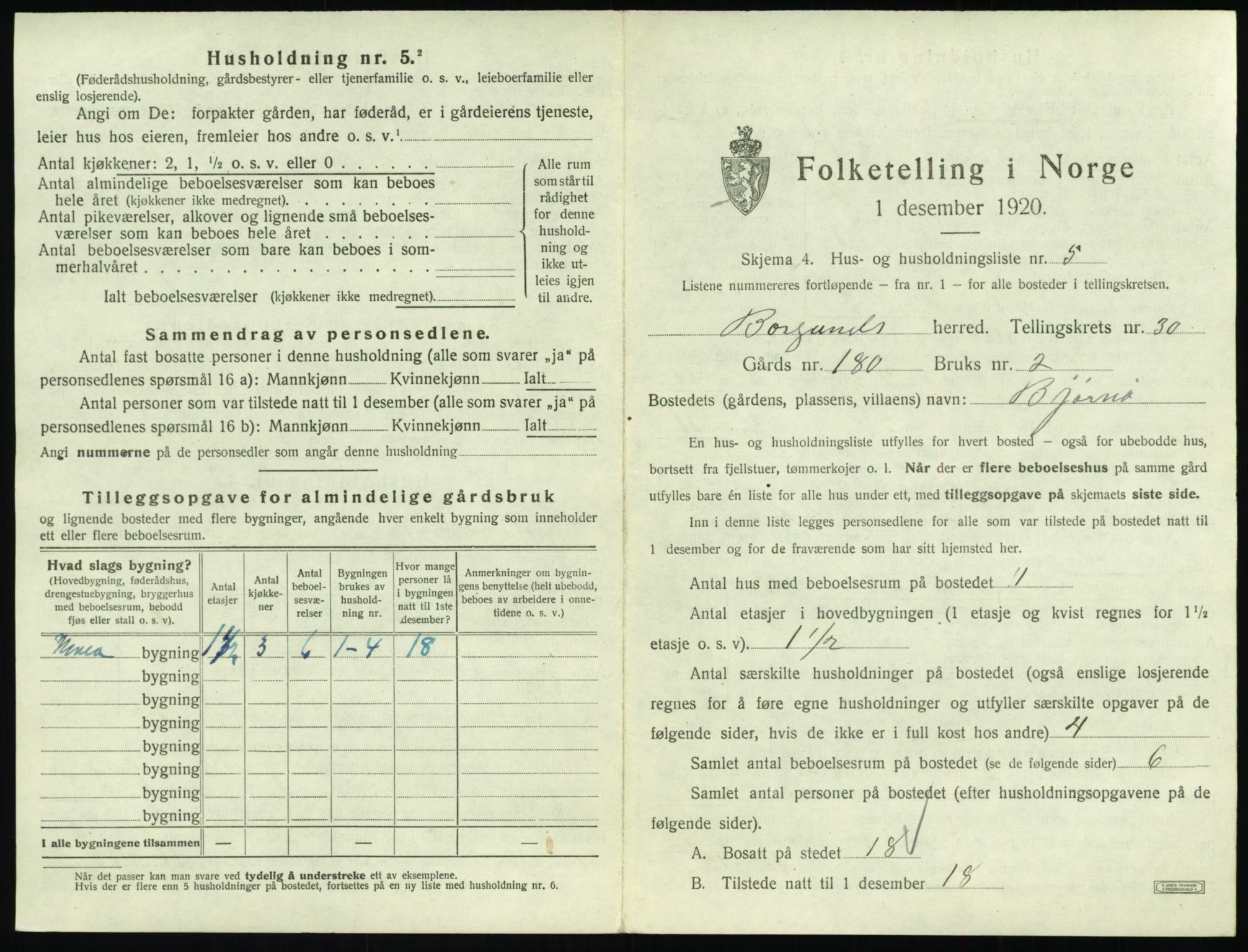 SAT, 1920 census for Borgund, 1920, p. 2382