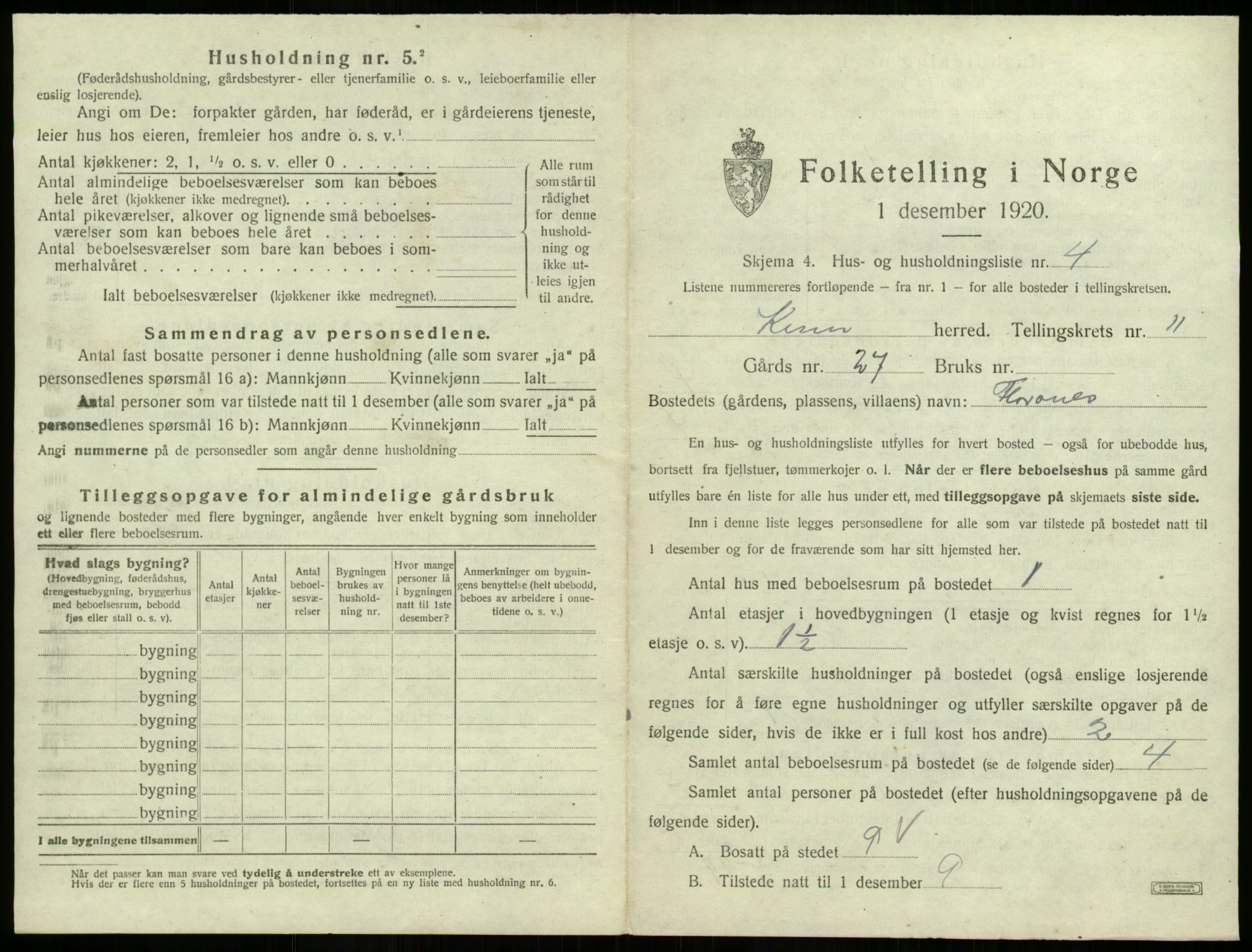 SAB, 1920 census for Kinn, 1920, p. 414