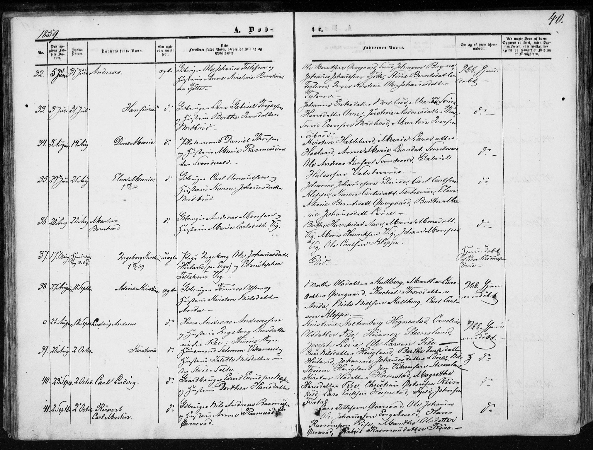 Klepp sokneprestkontor, AV/SAST-A-101803/001/3/30BA/L0005: Parish register (official) no. A 5, 1853-1870, p. 40