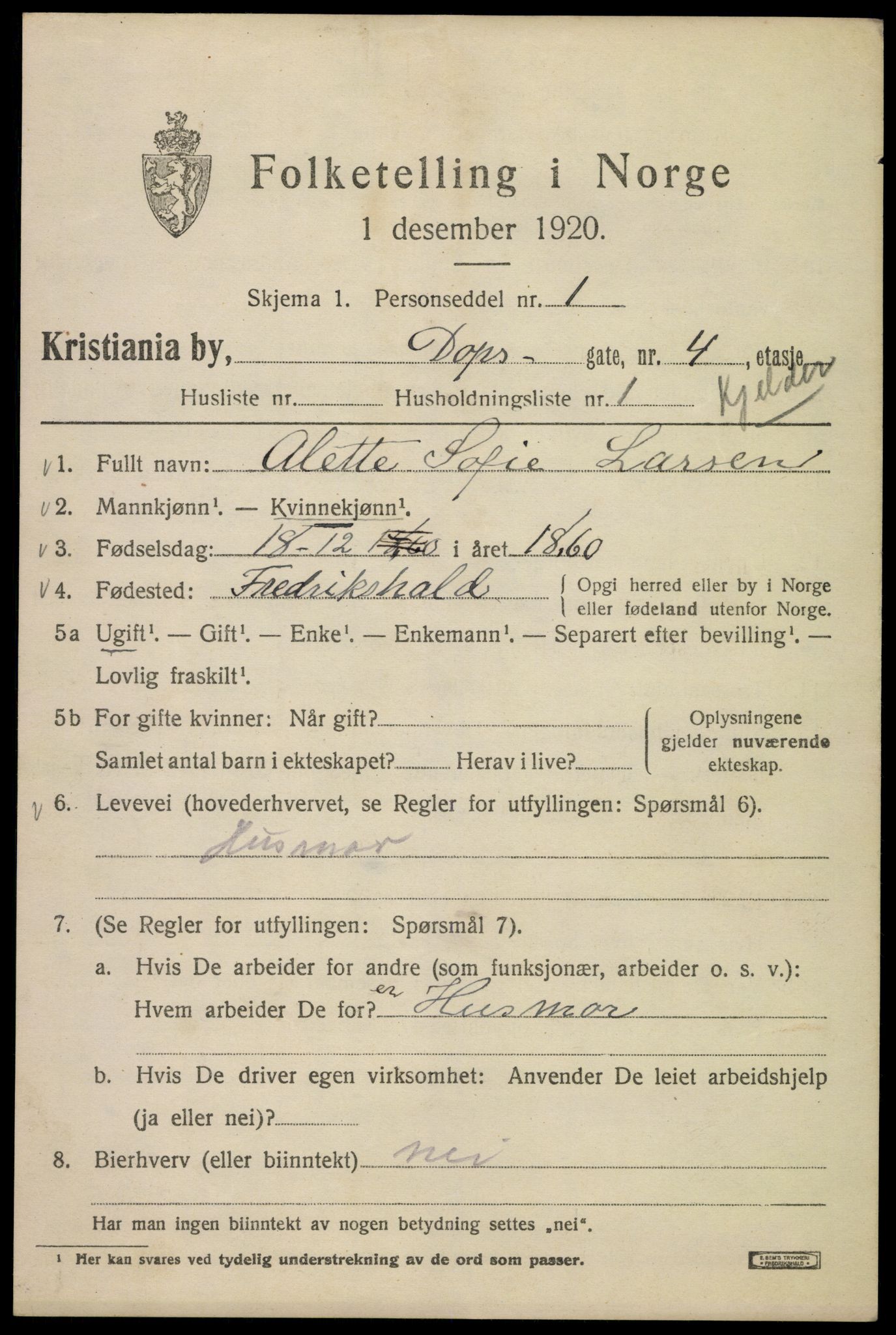 SAO, 1920 census for Kristiania, 1920, p. 199449