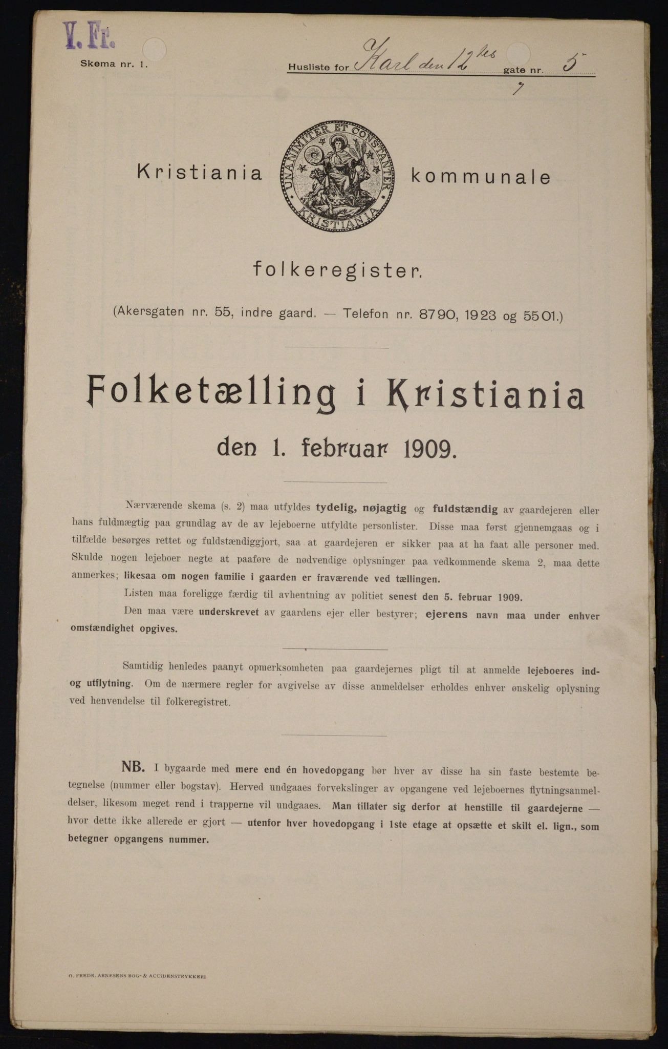 OBA, Municipal Census 1909 for Kristiania, 1909, p. 44099