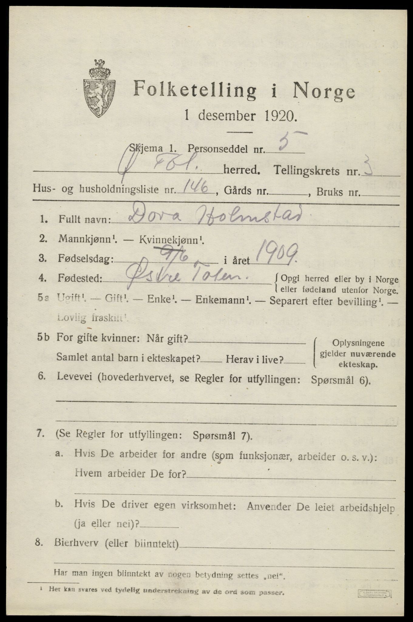 SAH, 1920 census for Østre Toten, 1920, p. 7640
