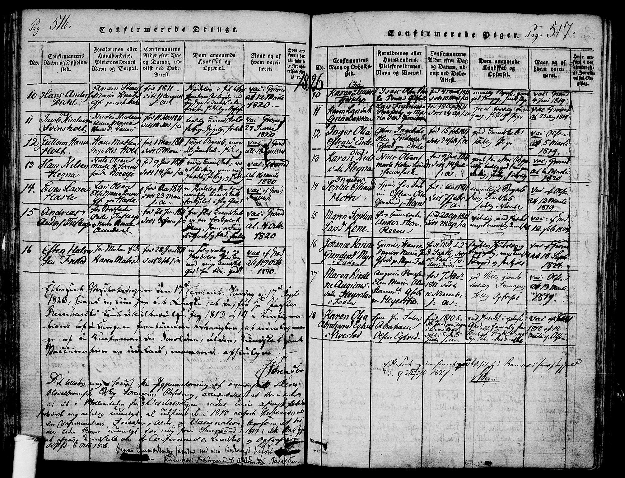 Ramnes kirkebøker, AV/SAKO-A-314/F/Fa/L0004: Parish register (official) no. I 4, 1813-1840, p. 516-517