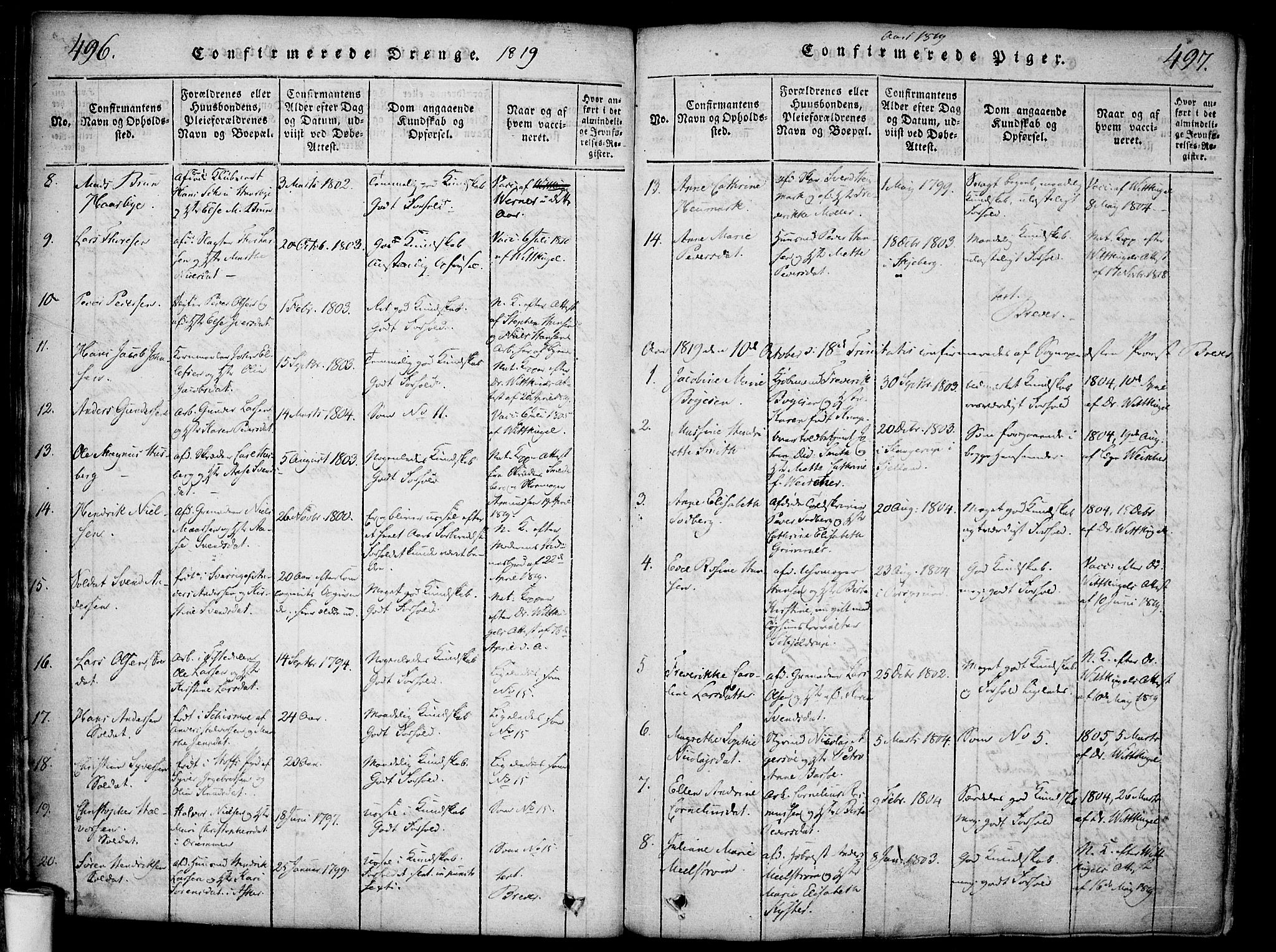 Halden prestekontor Kirkebøker, AV/SAO-A-10909/F/Fa/L0003: Parish register (official) no. I 3, 1815-1834, p. 496-497