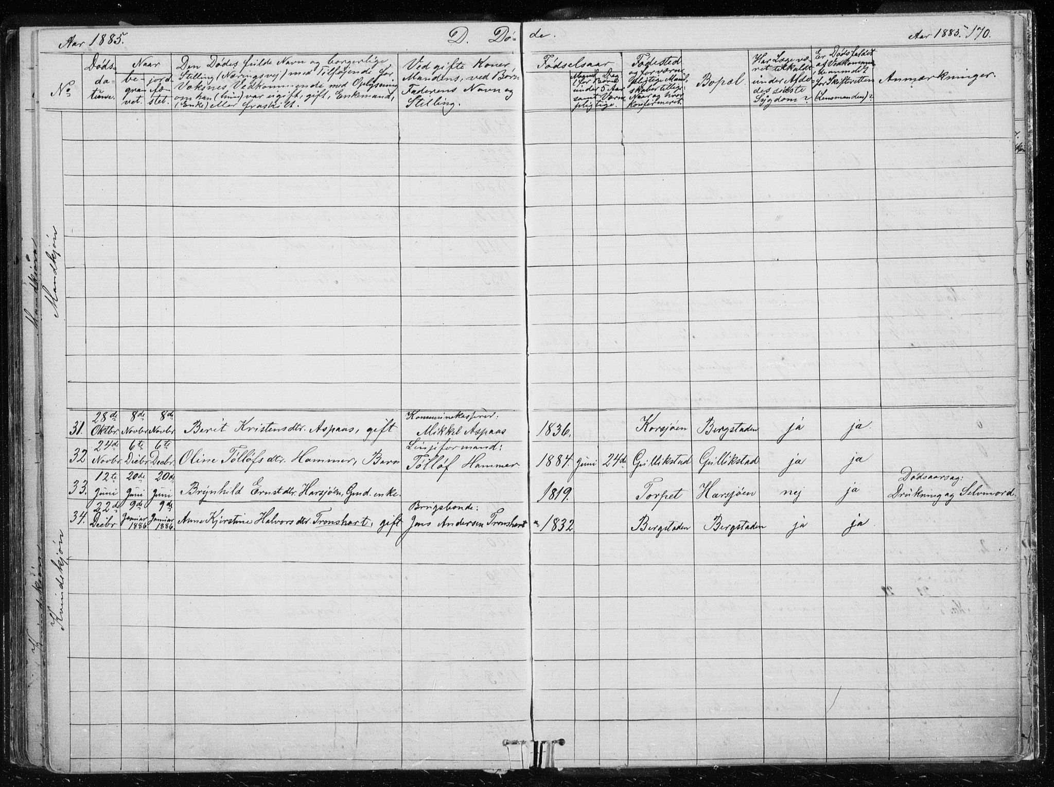 Ministerialprotokoller, klokkerbøker og fødselsregistre - Sør-Trøndelag, AV/SAT-A-1456/681/L0940: Parish register (copy) no. 681C04, 1880-1895, p. 170